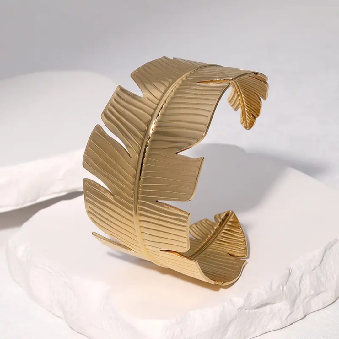 Leaf Pattern Gold Cuff Bracelet