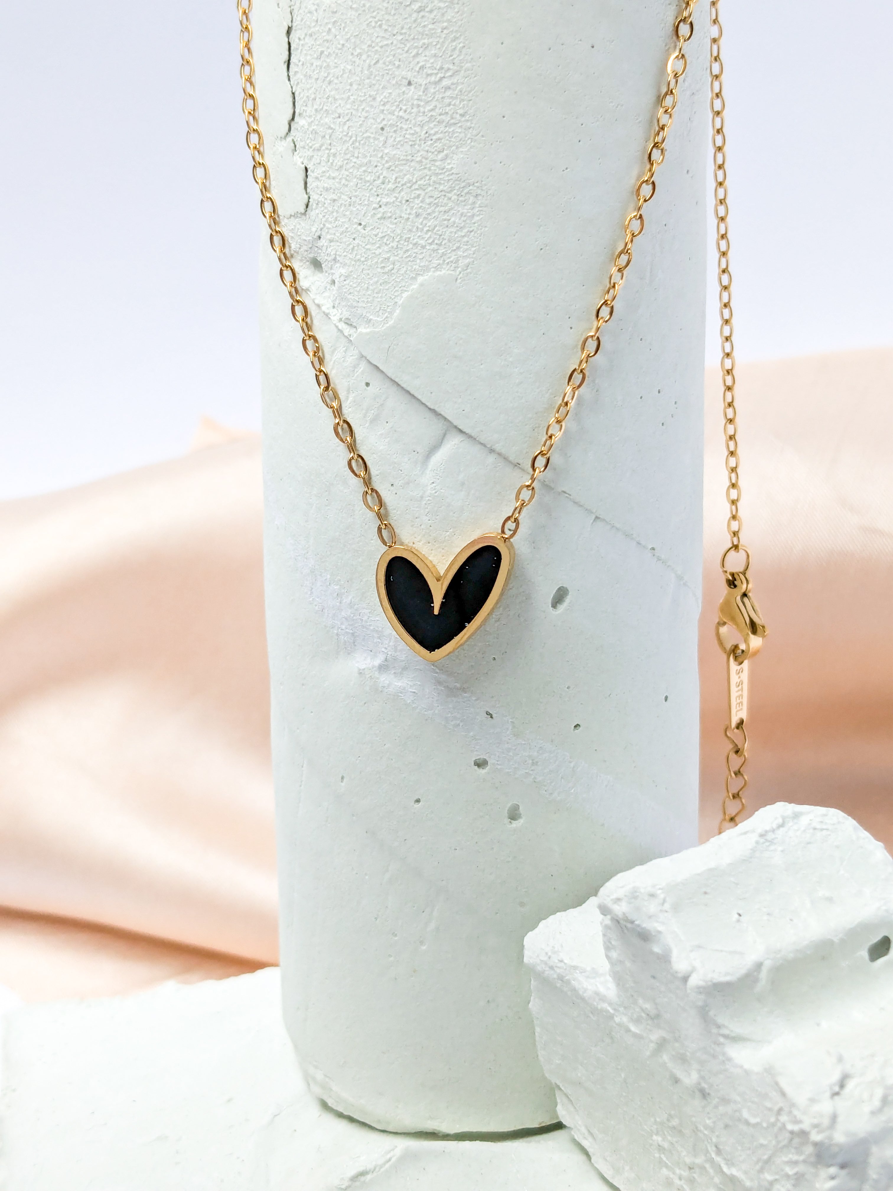 Gold Black Charm Heart Pendant Necklace