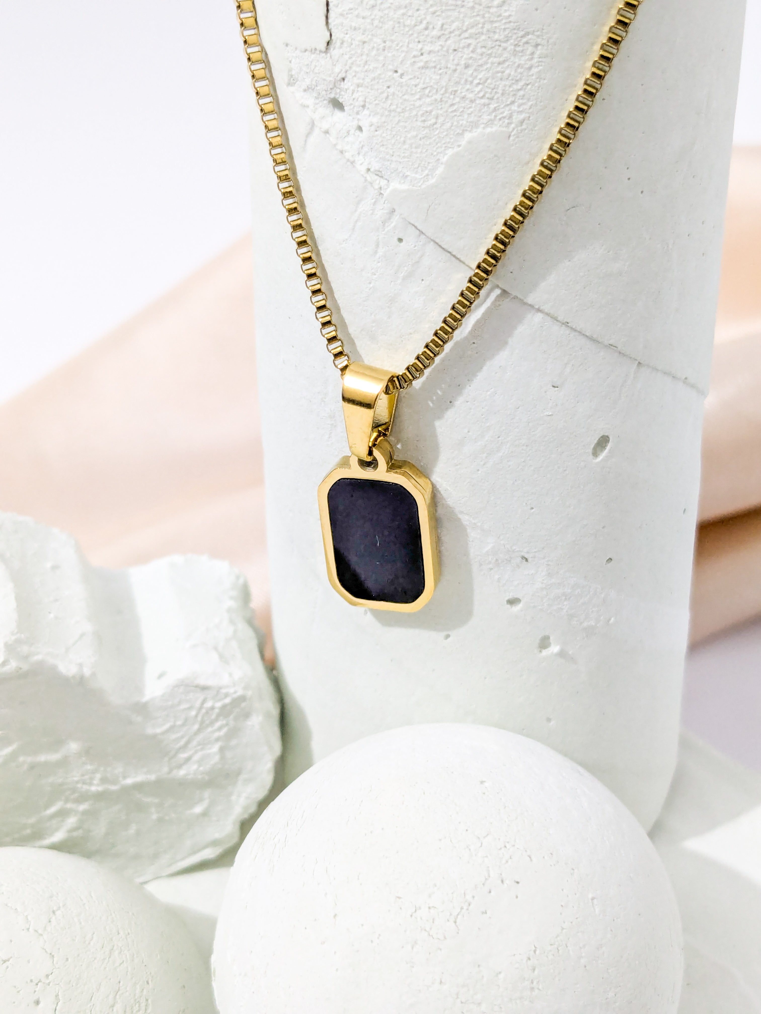 Black Stone Charm Gold Pendant