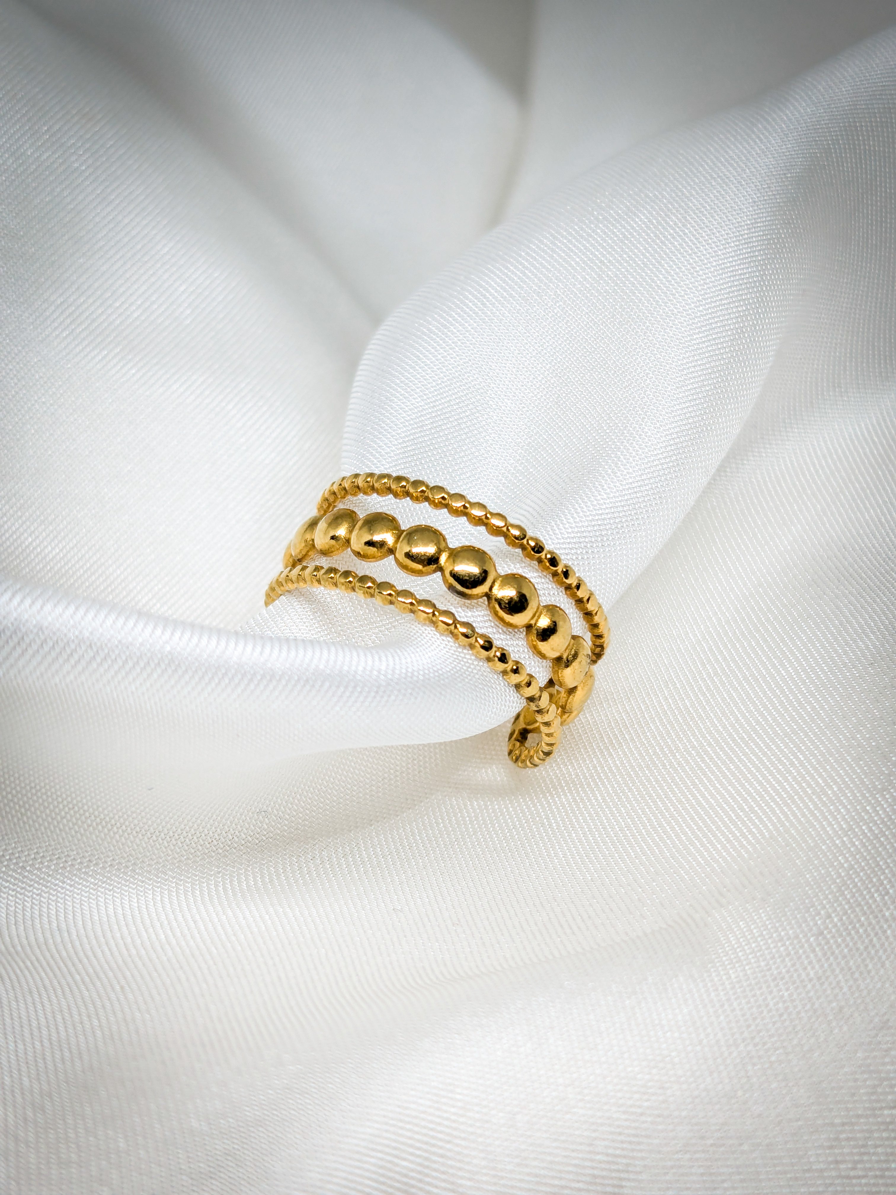 Golden Beaded Adjustable Ring