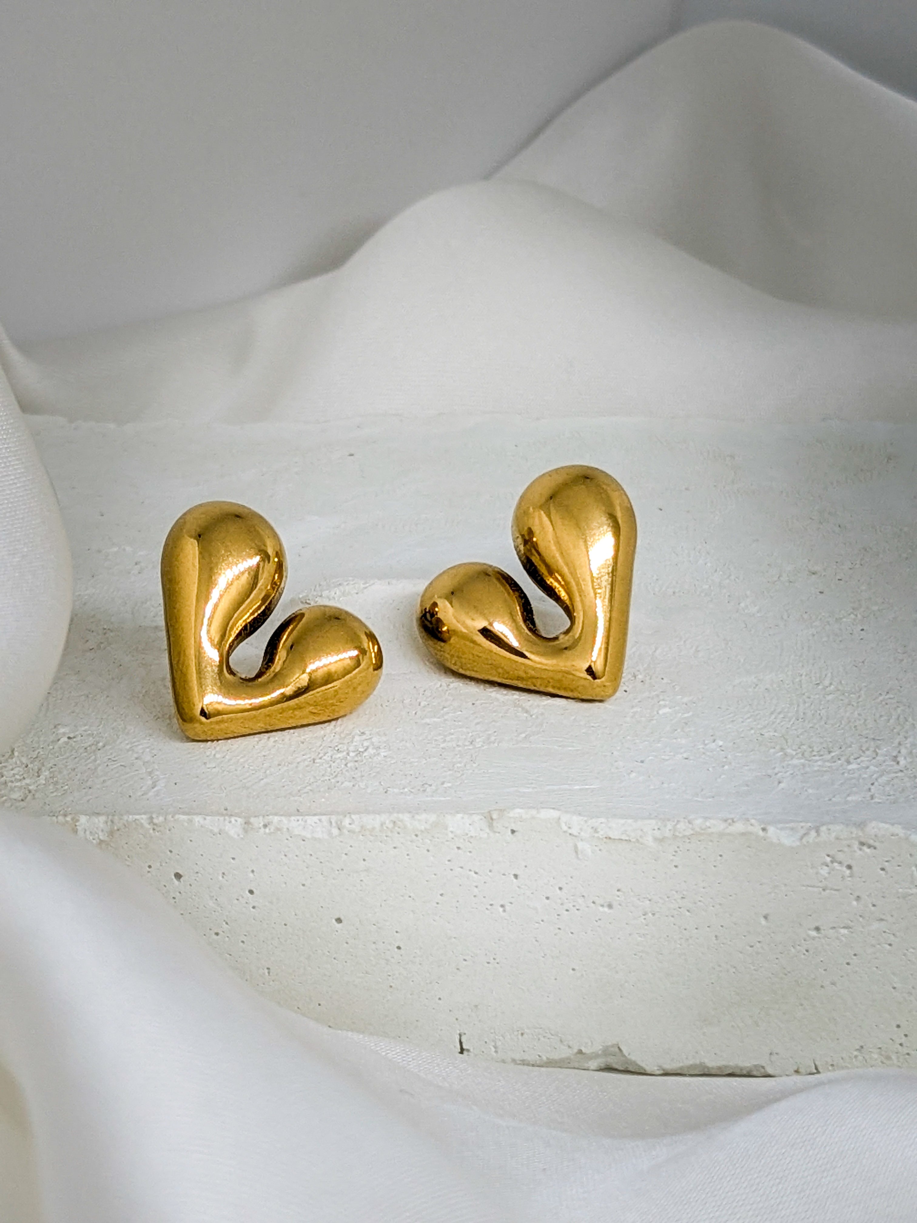 Golden Heart Stud Earrings