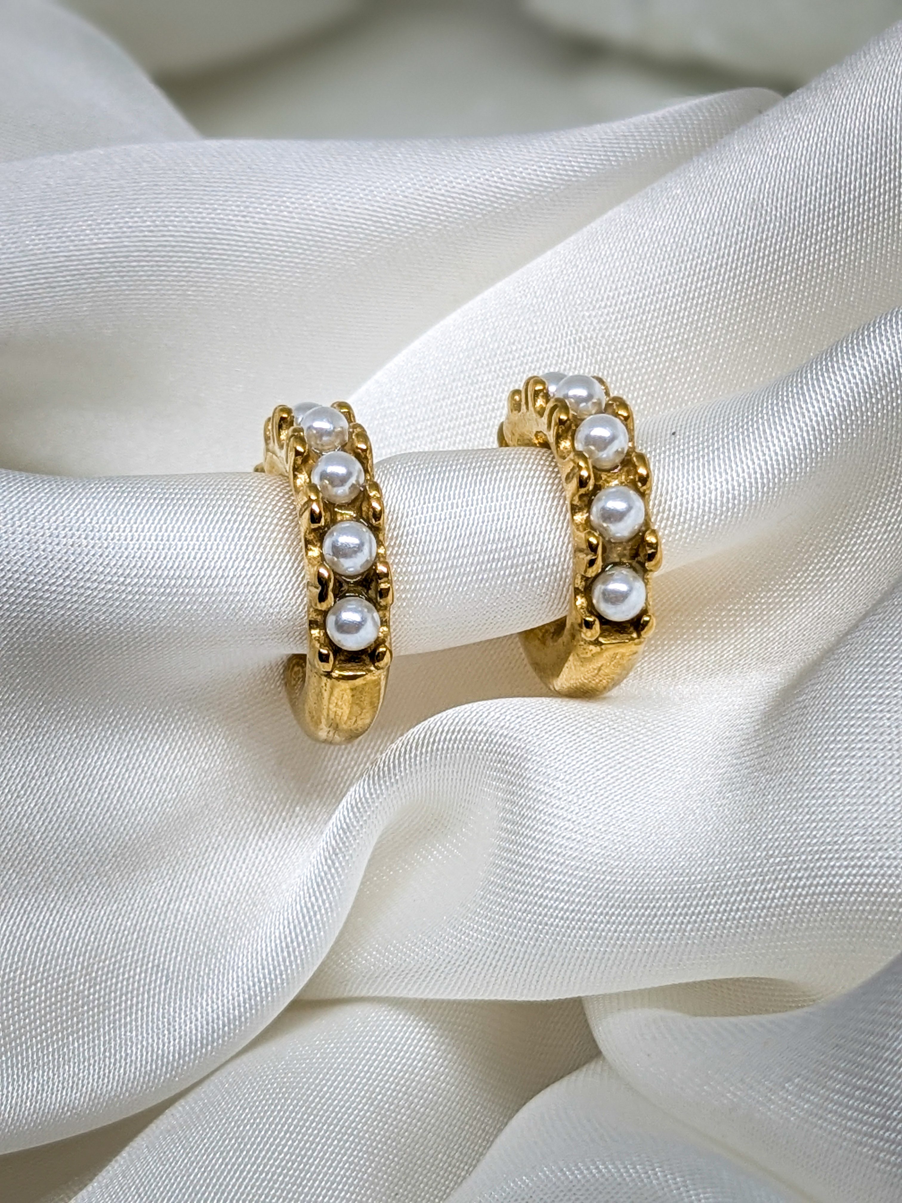Golden Pearl Hoop Earrings