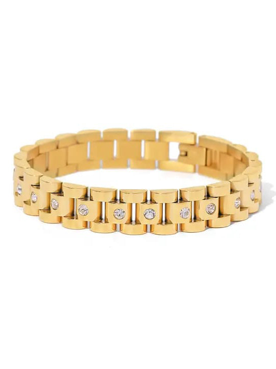 Link Bracelet with Embedded Crystals