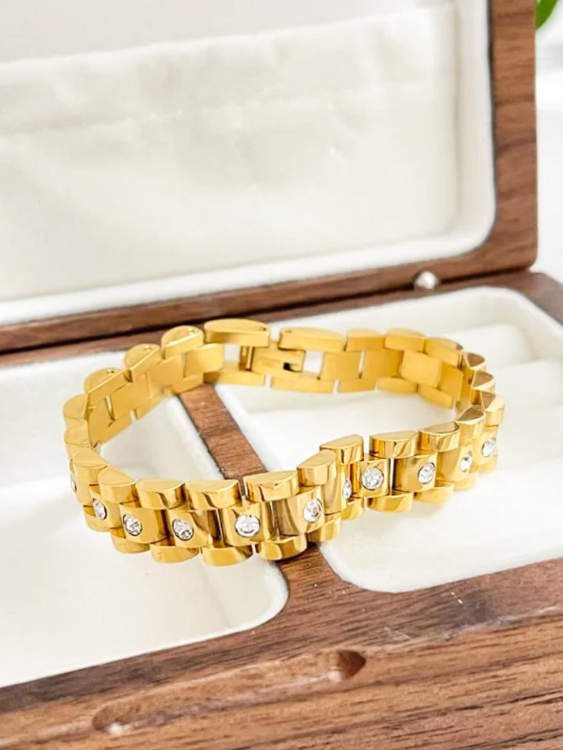 Link Bracelet with Embedded Crystals