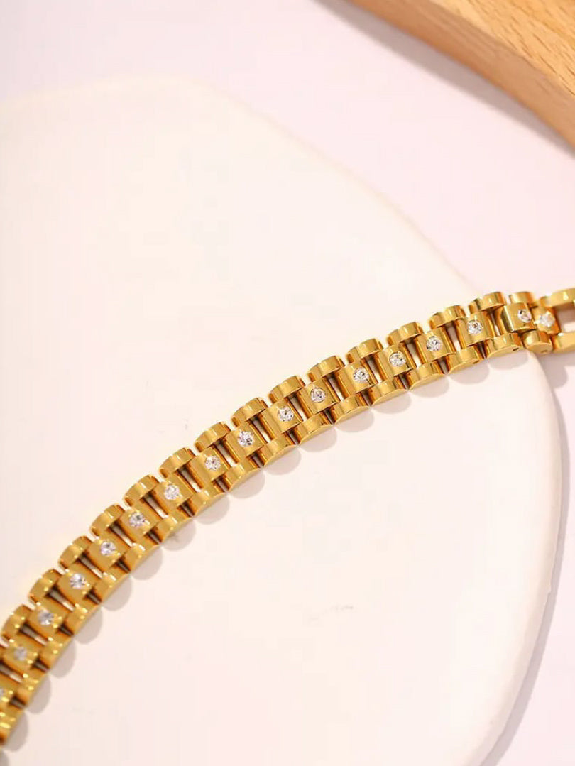 Link Bracelet with Embedded Crystals