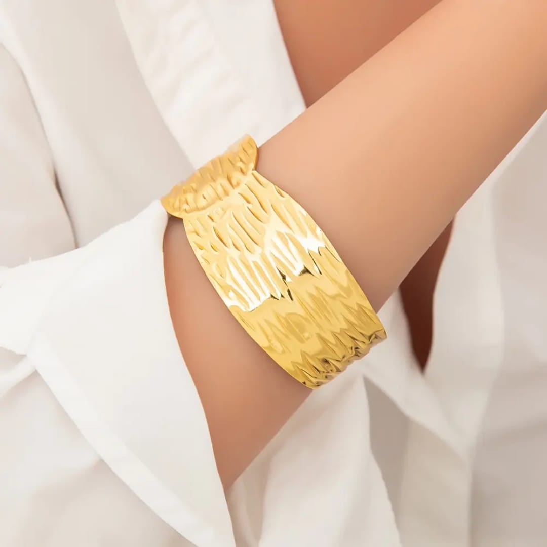 Ripple Textured Gold Cuff Bracelet