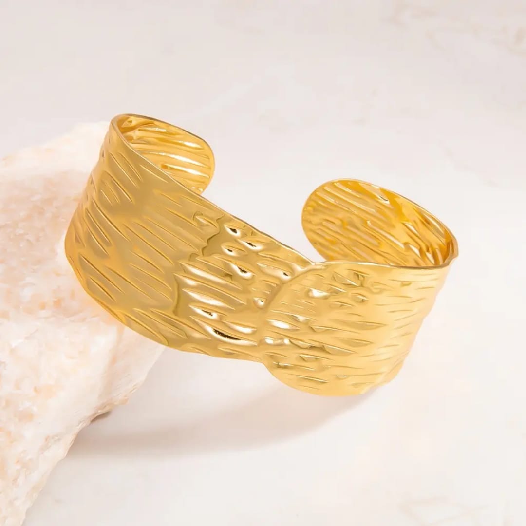 Ripple Textured Gold Cuff Bracelet