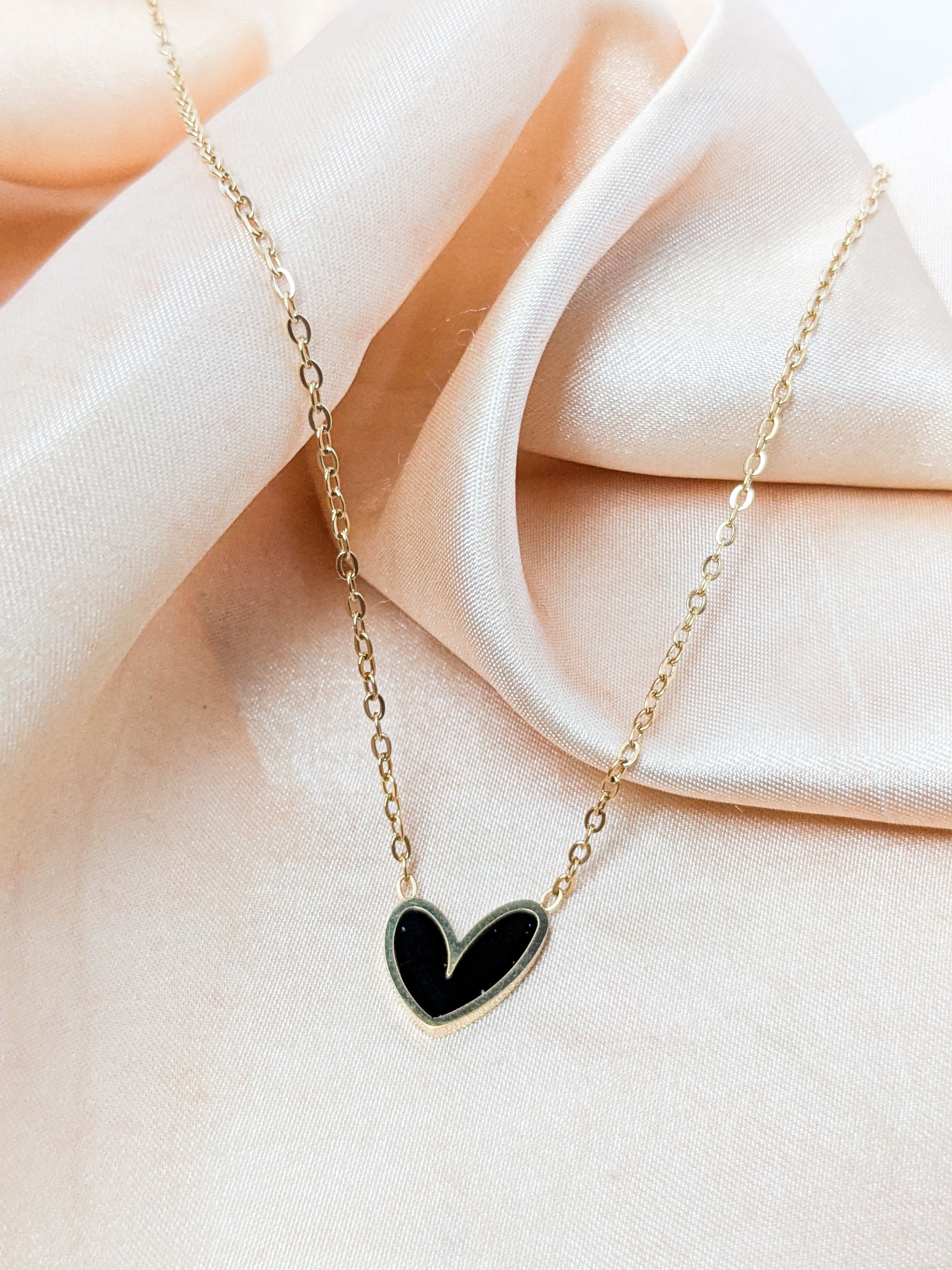 Gold Black Charm Heart Pendant Necklace