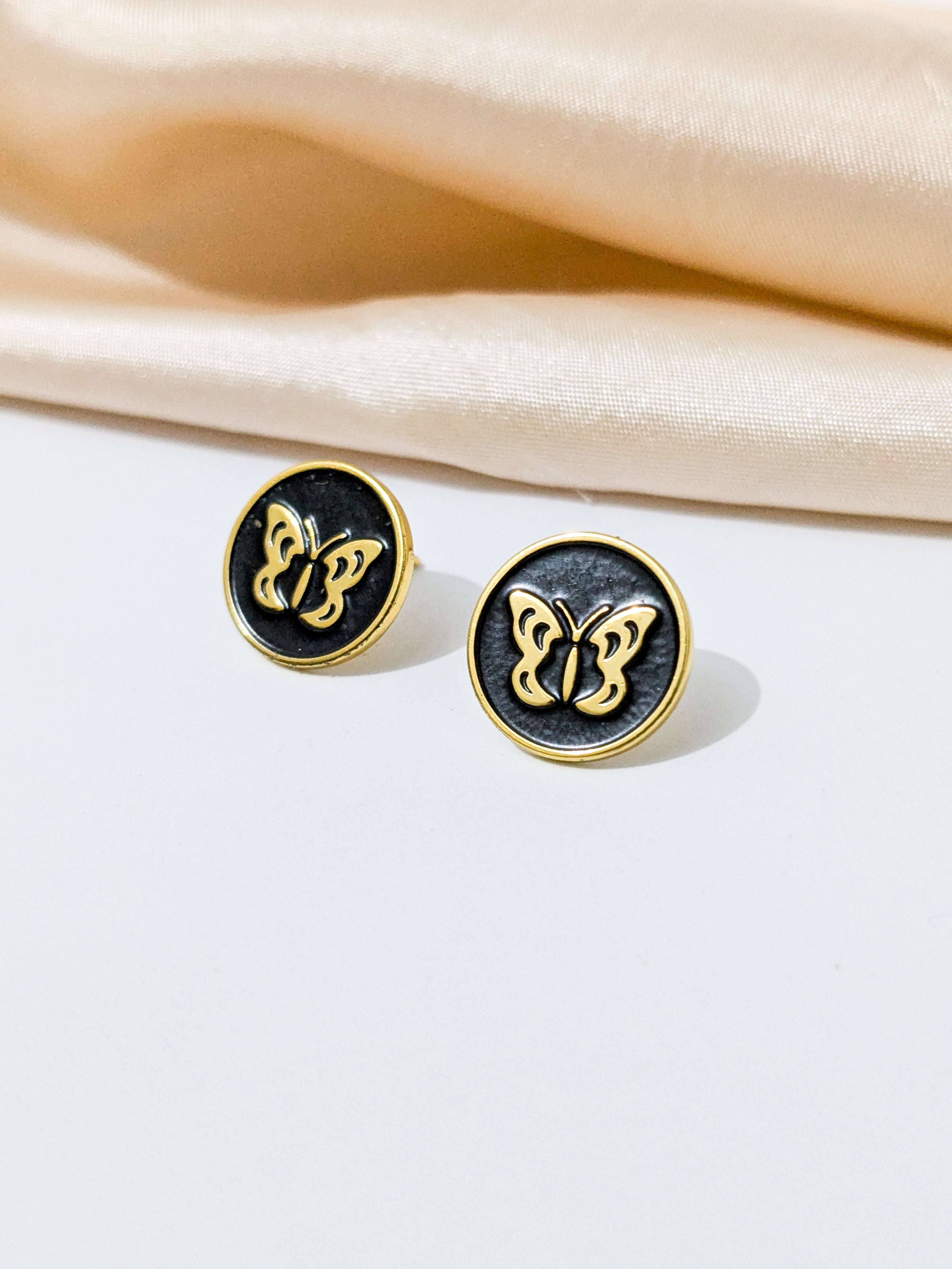 Raised gold butterfly Stud earrings