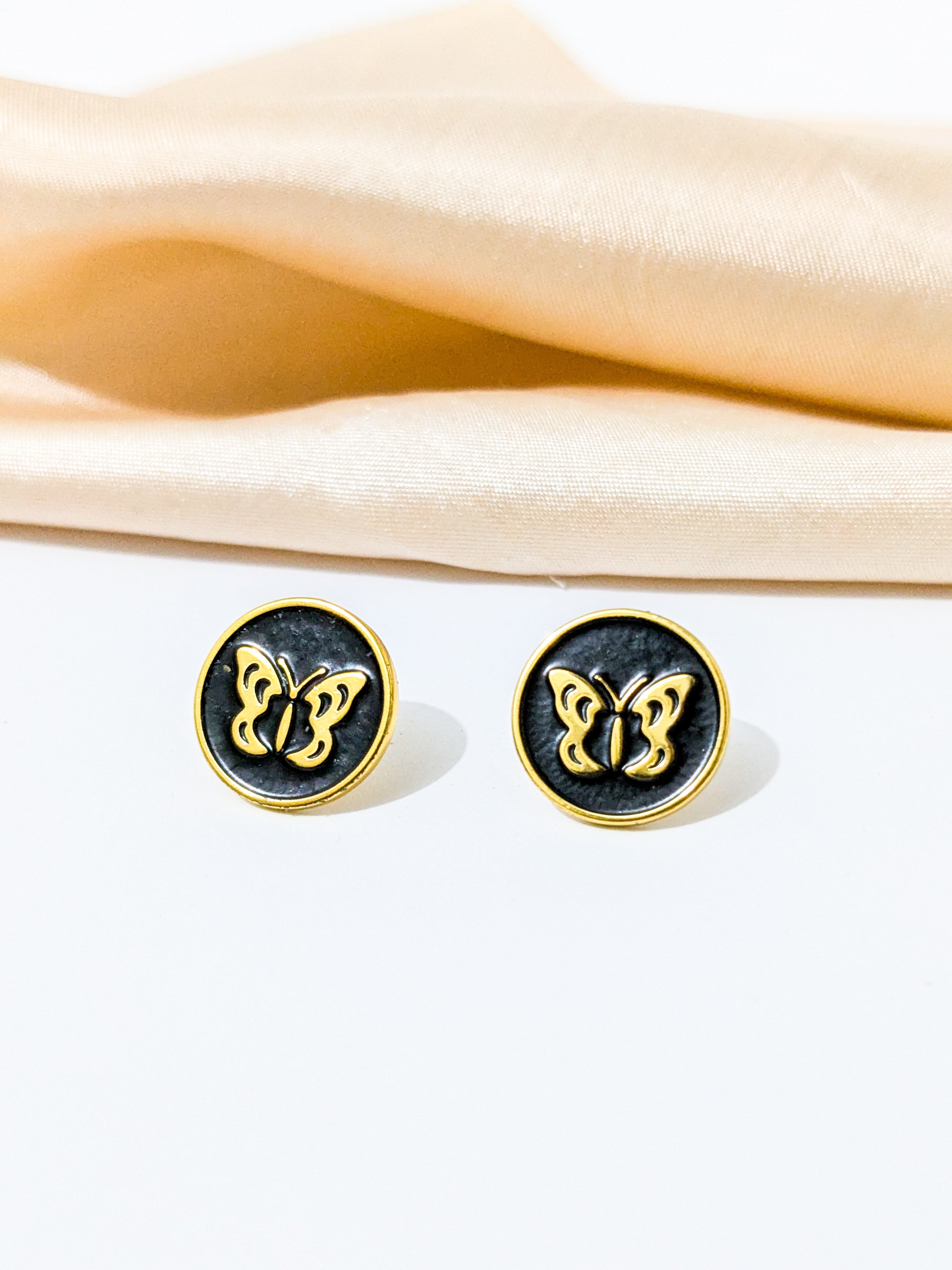 Raised gold butterfly Stud earrings