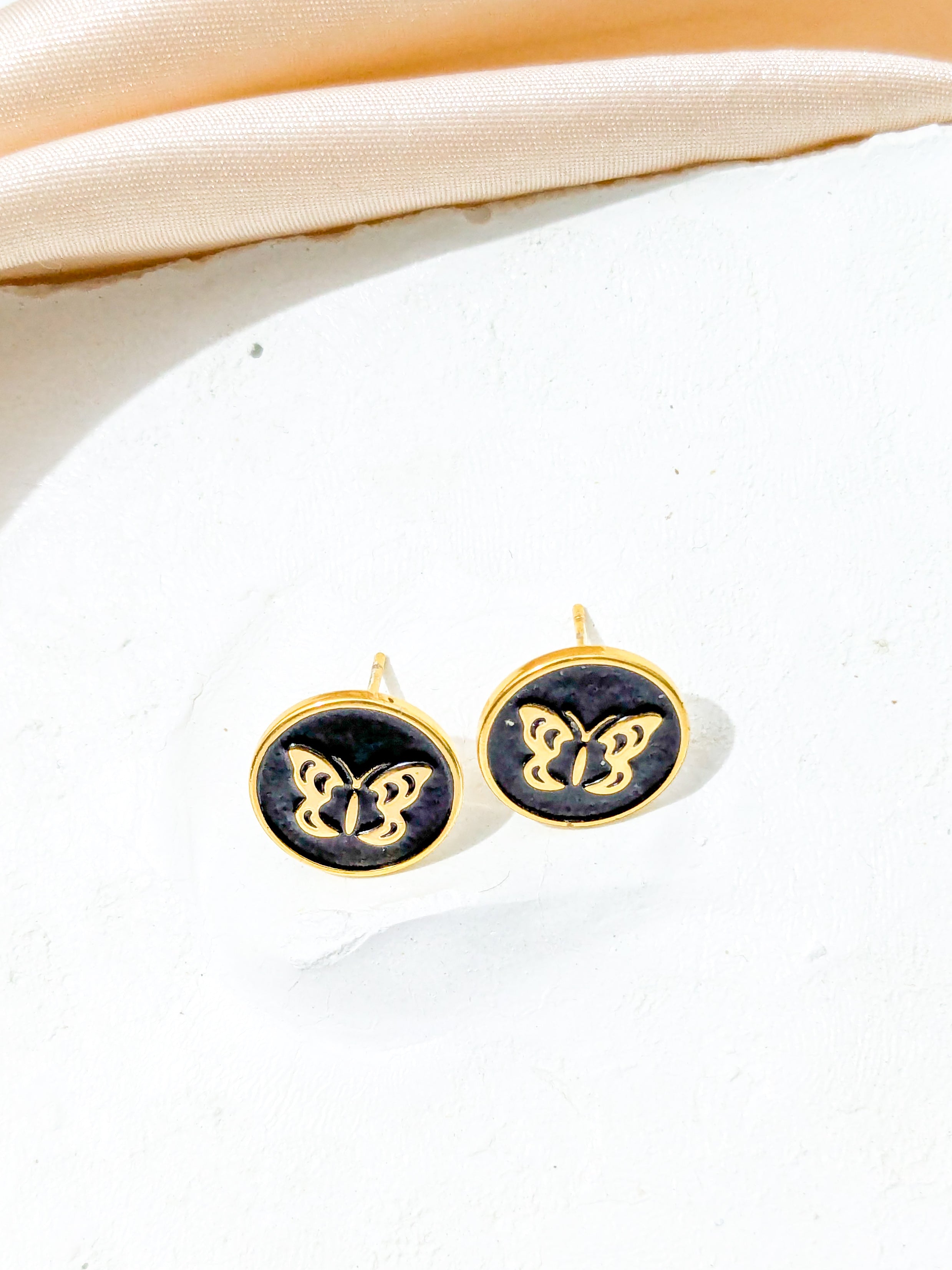 Raised gold butterfly Stud earrings