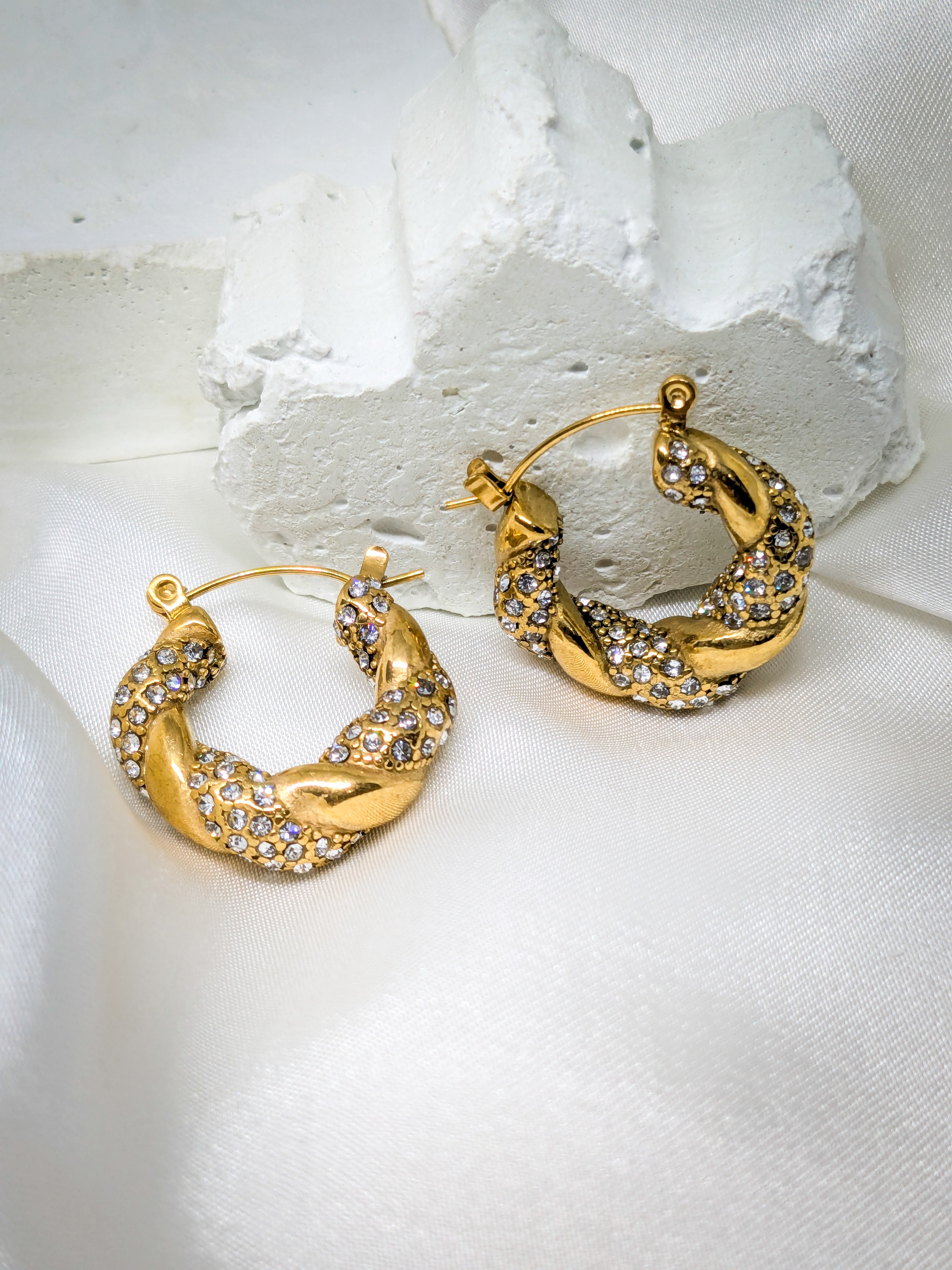 Twisted Crystal Hoop Earrings