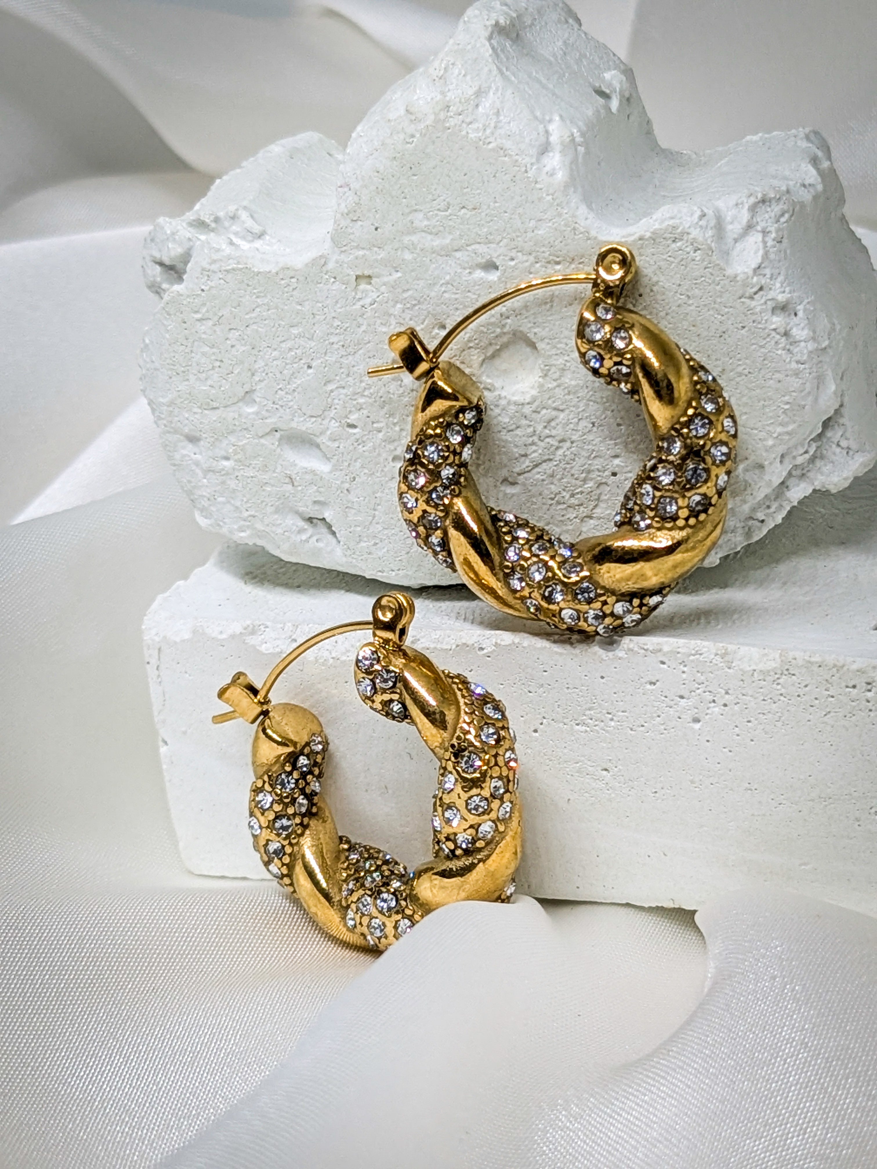Twisted Crystal Hoop Earrings