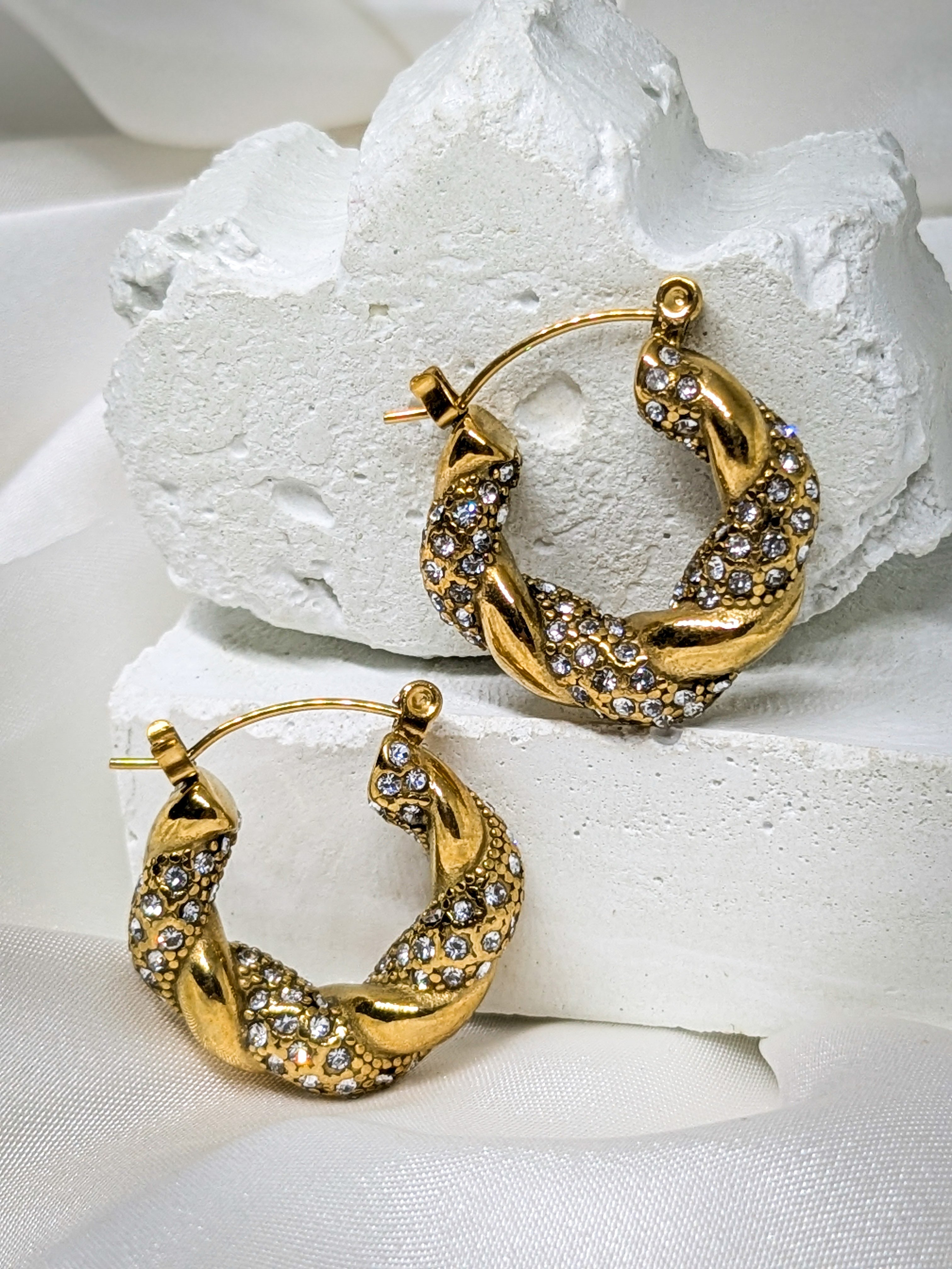 Twisted Crystal Hoop Earrings
