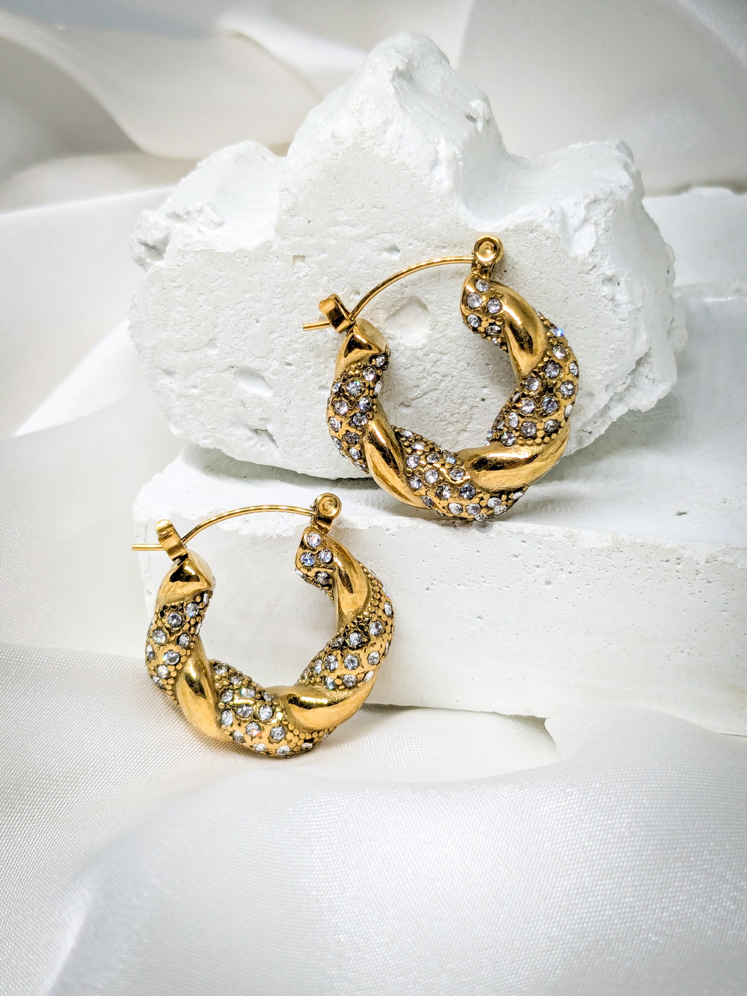 Twisted Crystal Hoop Earrings