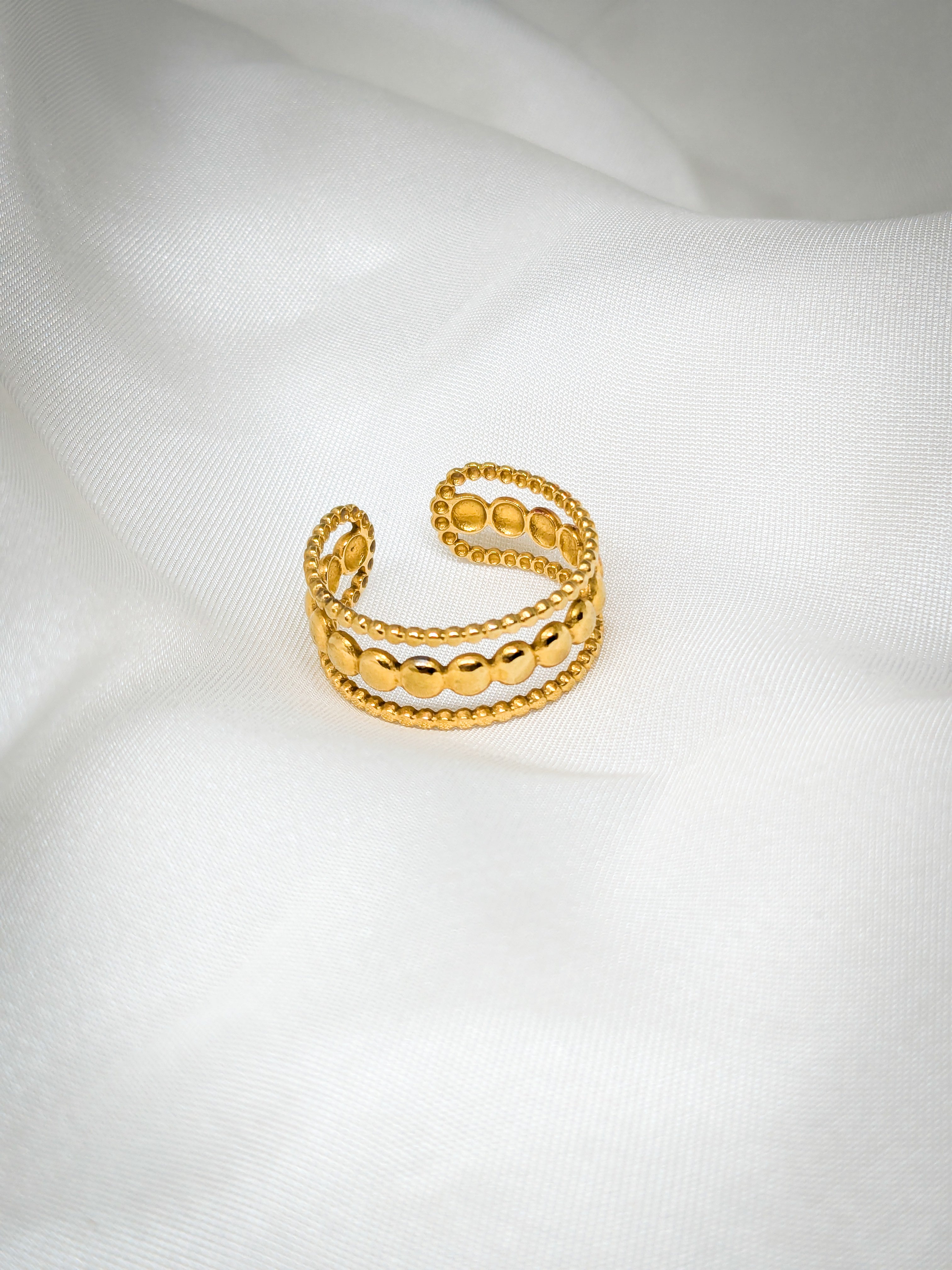 Golden Beaded Adjustable Ring