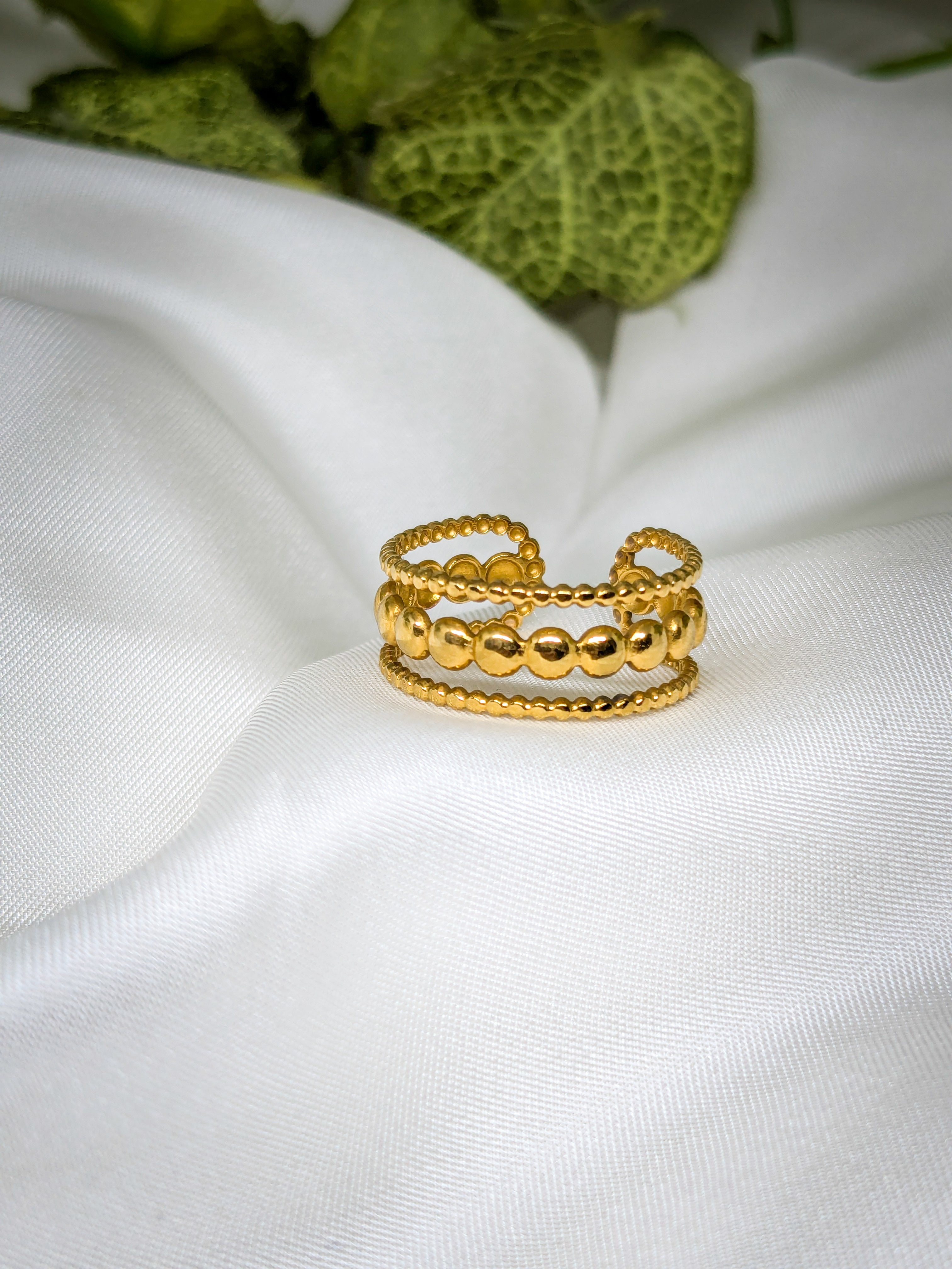 Golden Beaded Adjustable Ring