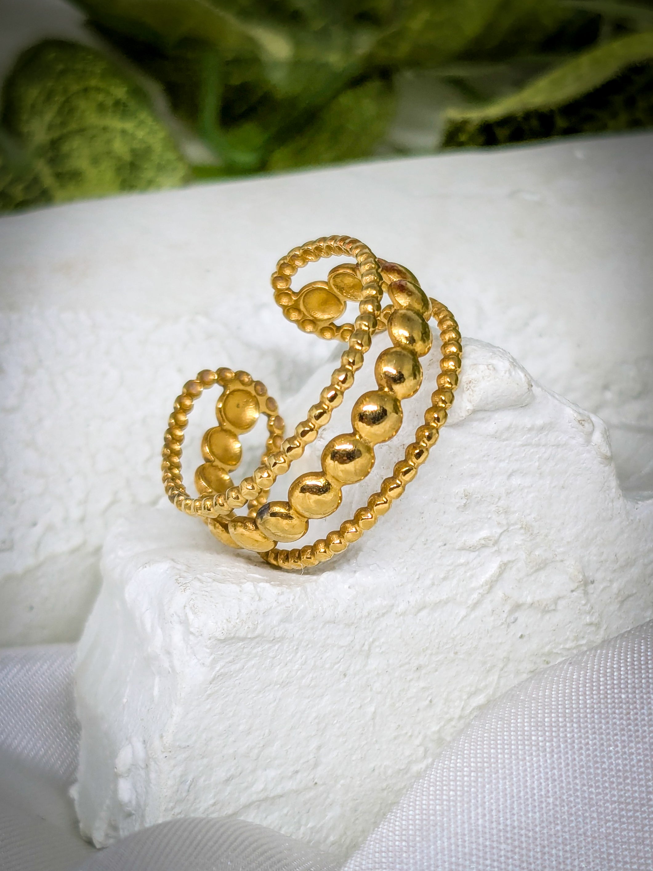 Golden Beaded Adjustable Ring