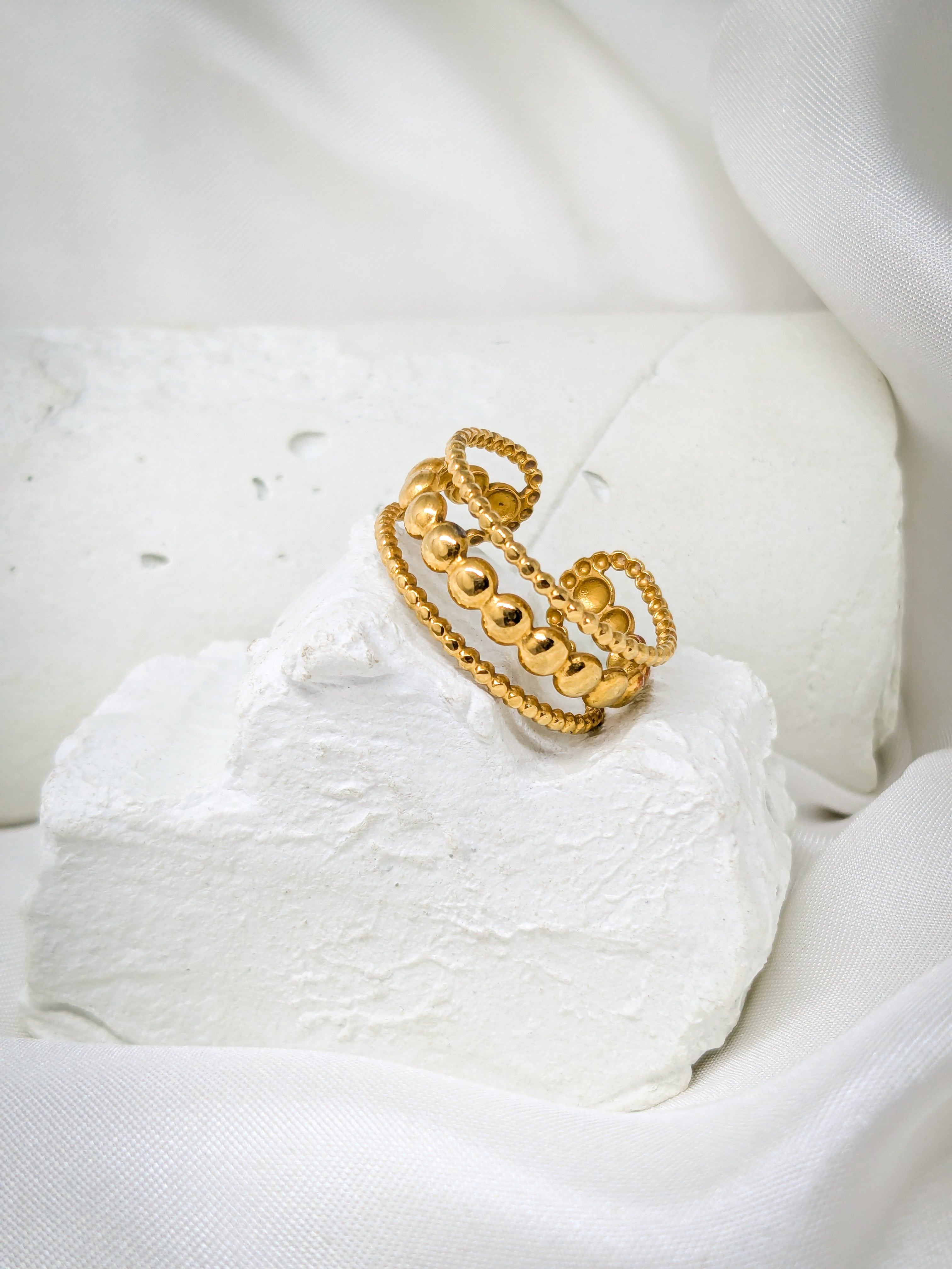 Golden Beaded Adjustable Ring