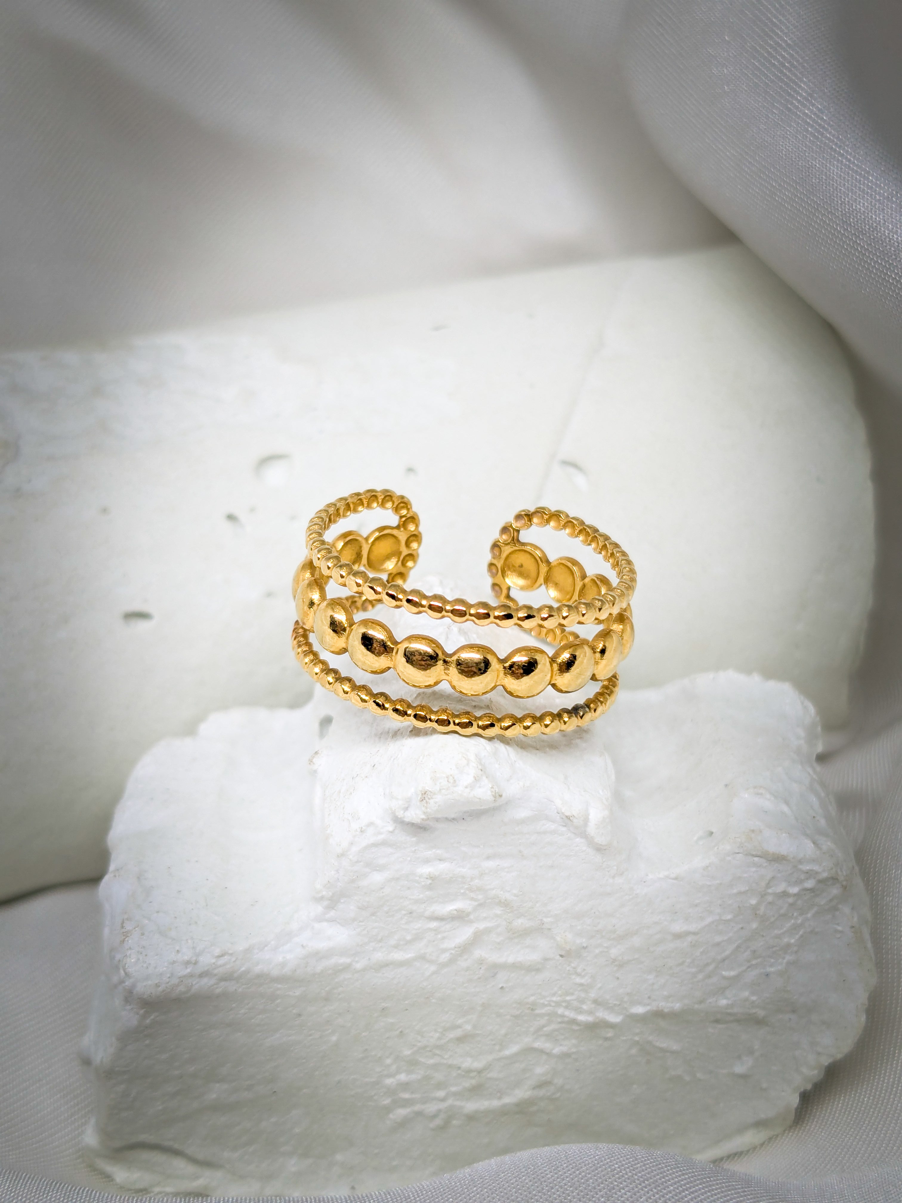 Golden Beaded Adjustable Ring