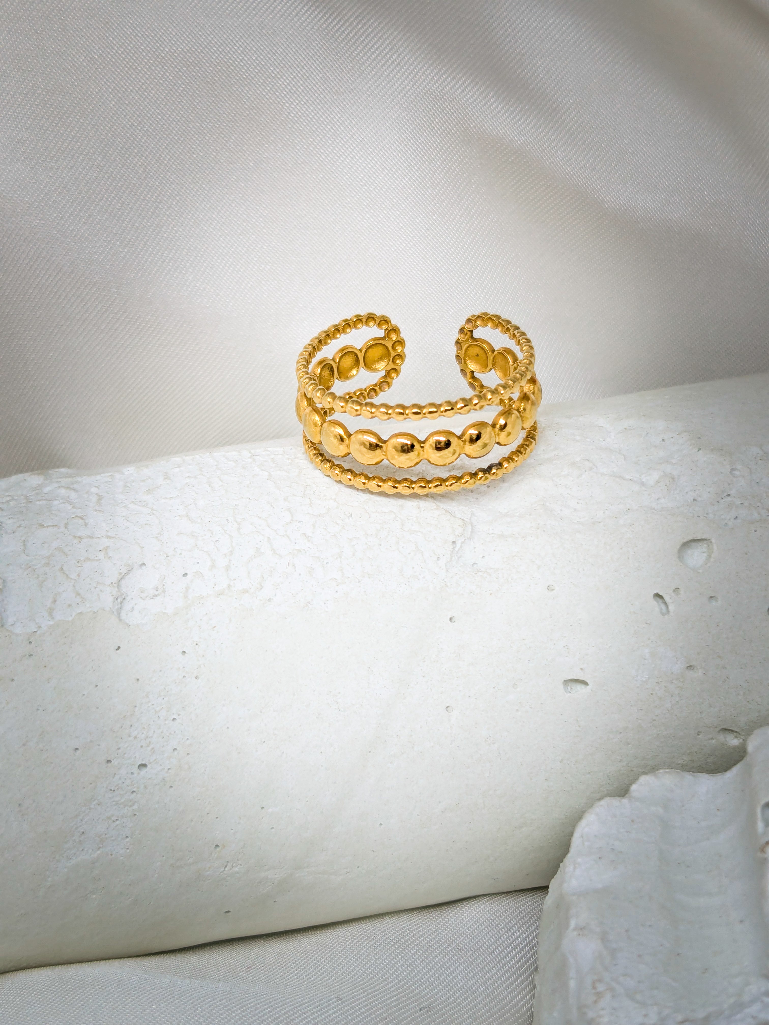 Golden Beaded Adjustable Ring