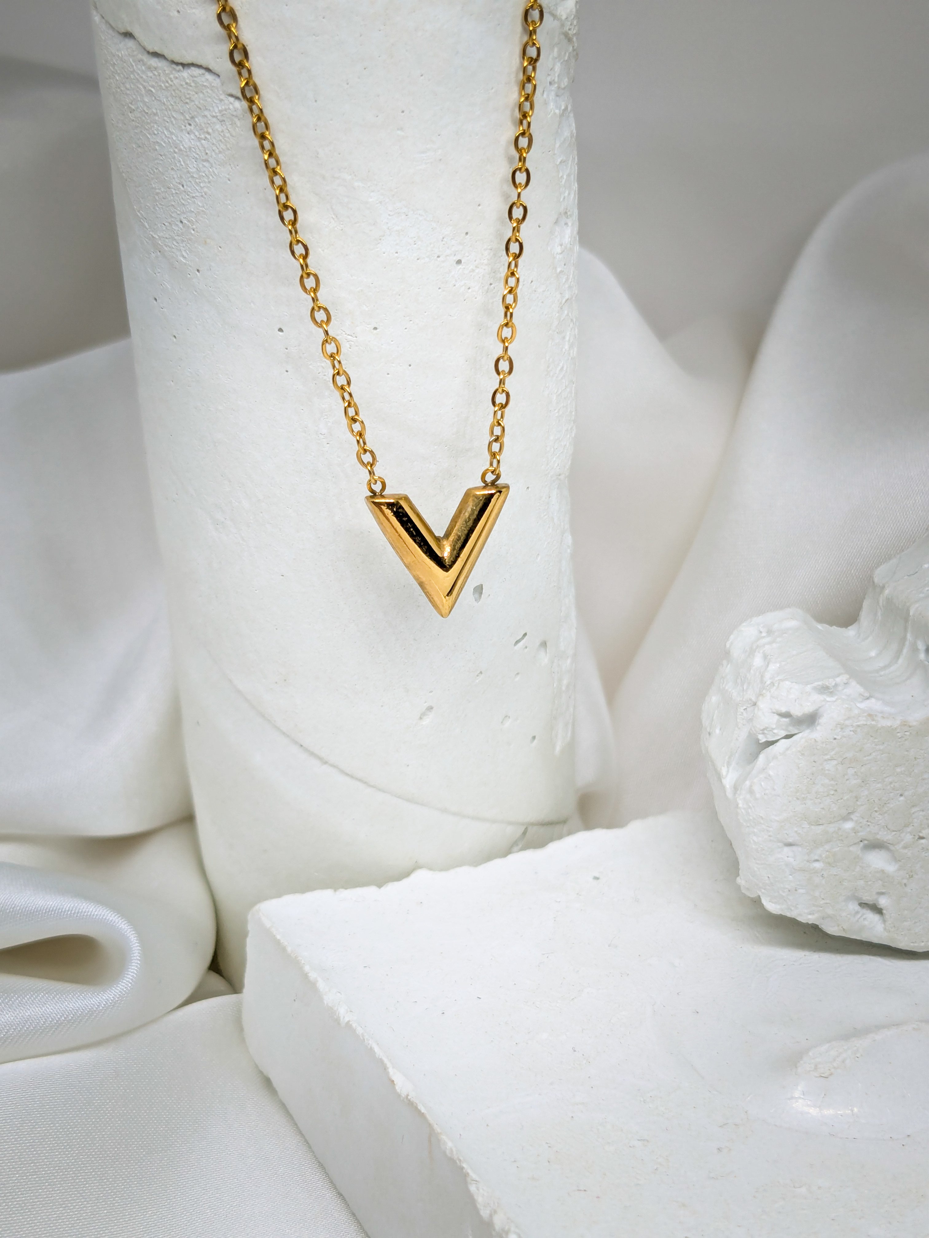 Gold Chevron Pendant Necklace