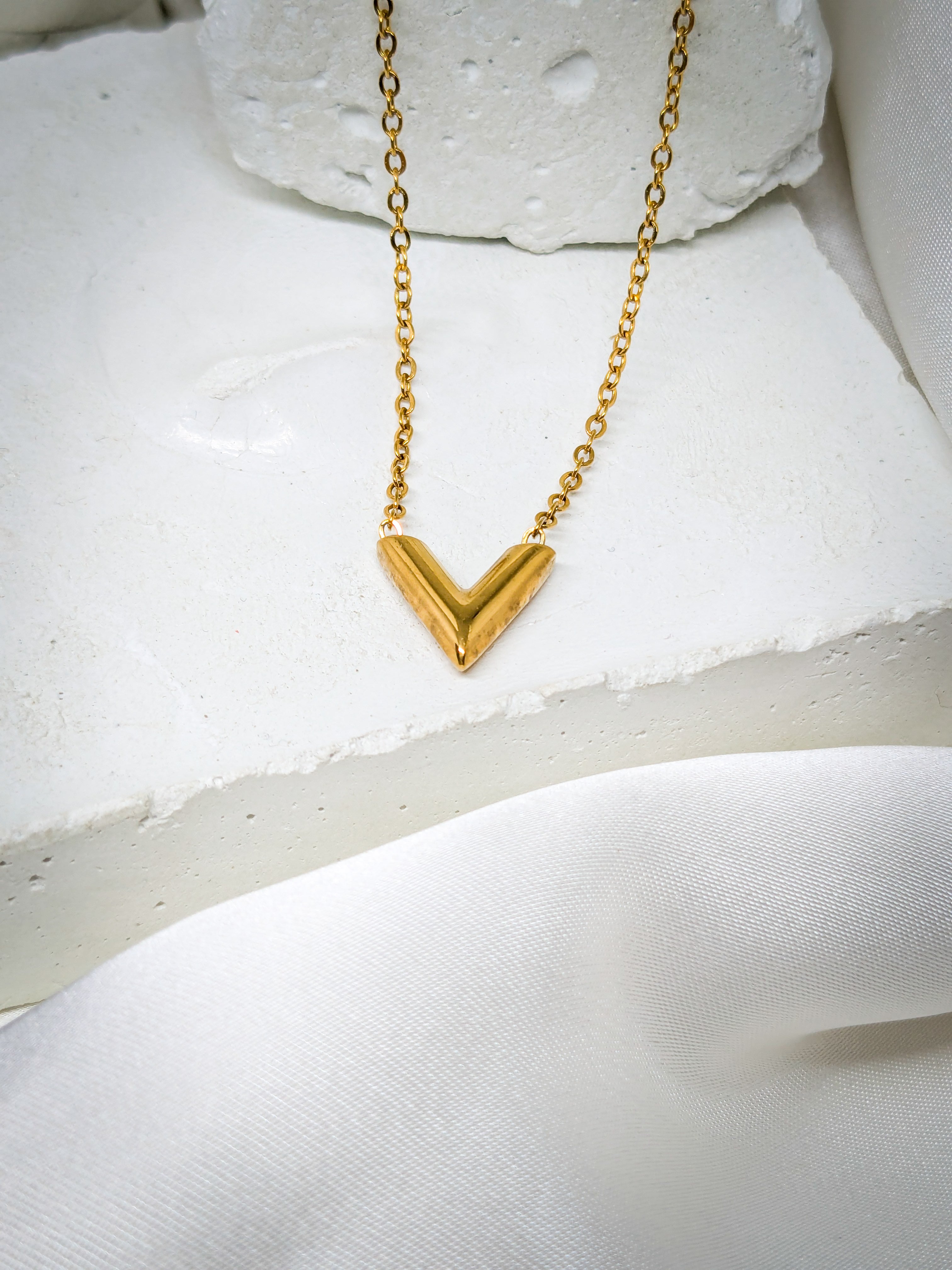 Gold Chevron Pendant Necklace