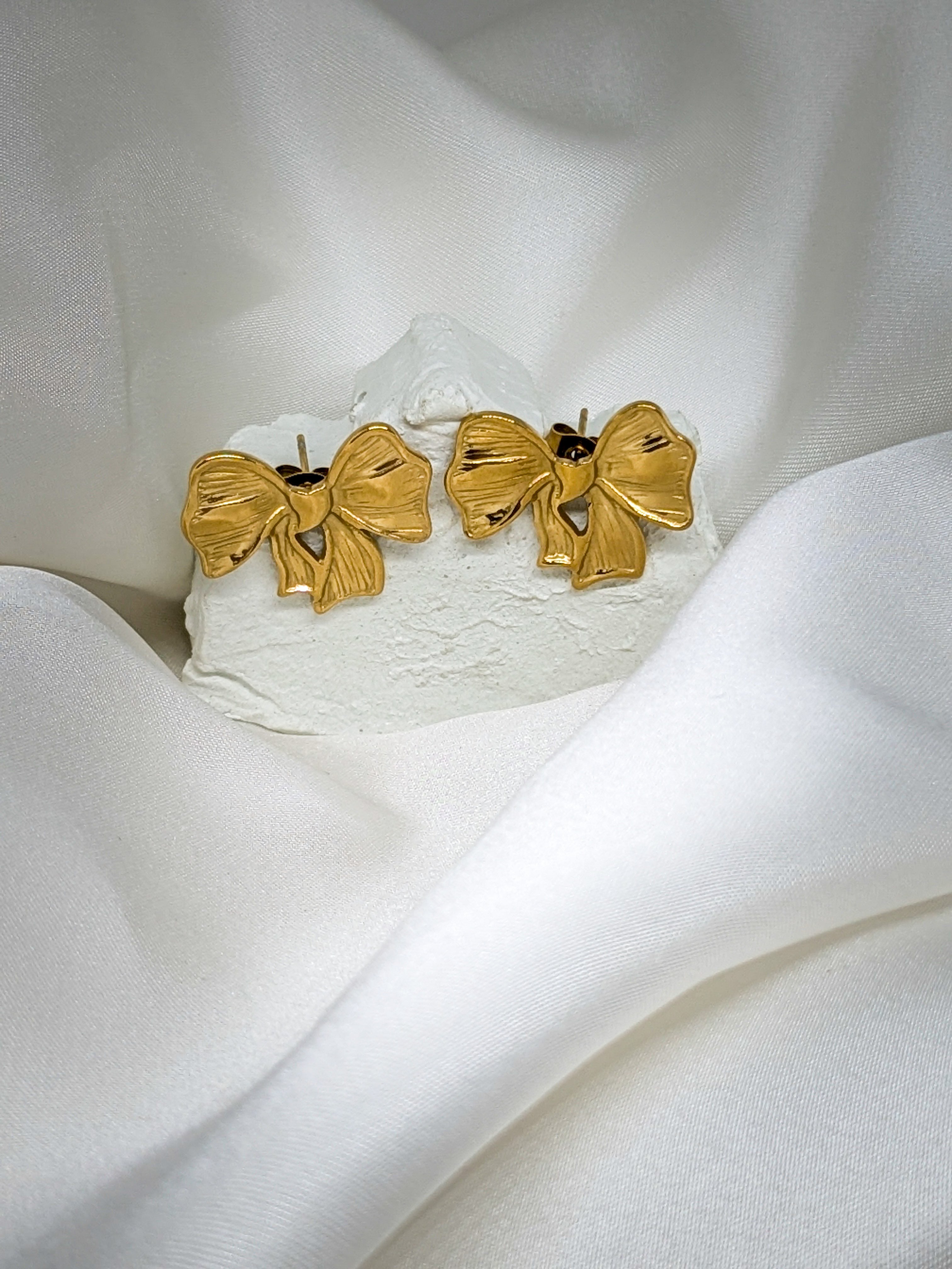 Textured Gold Bow Earrings