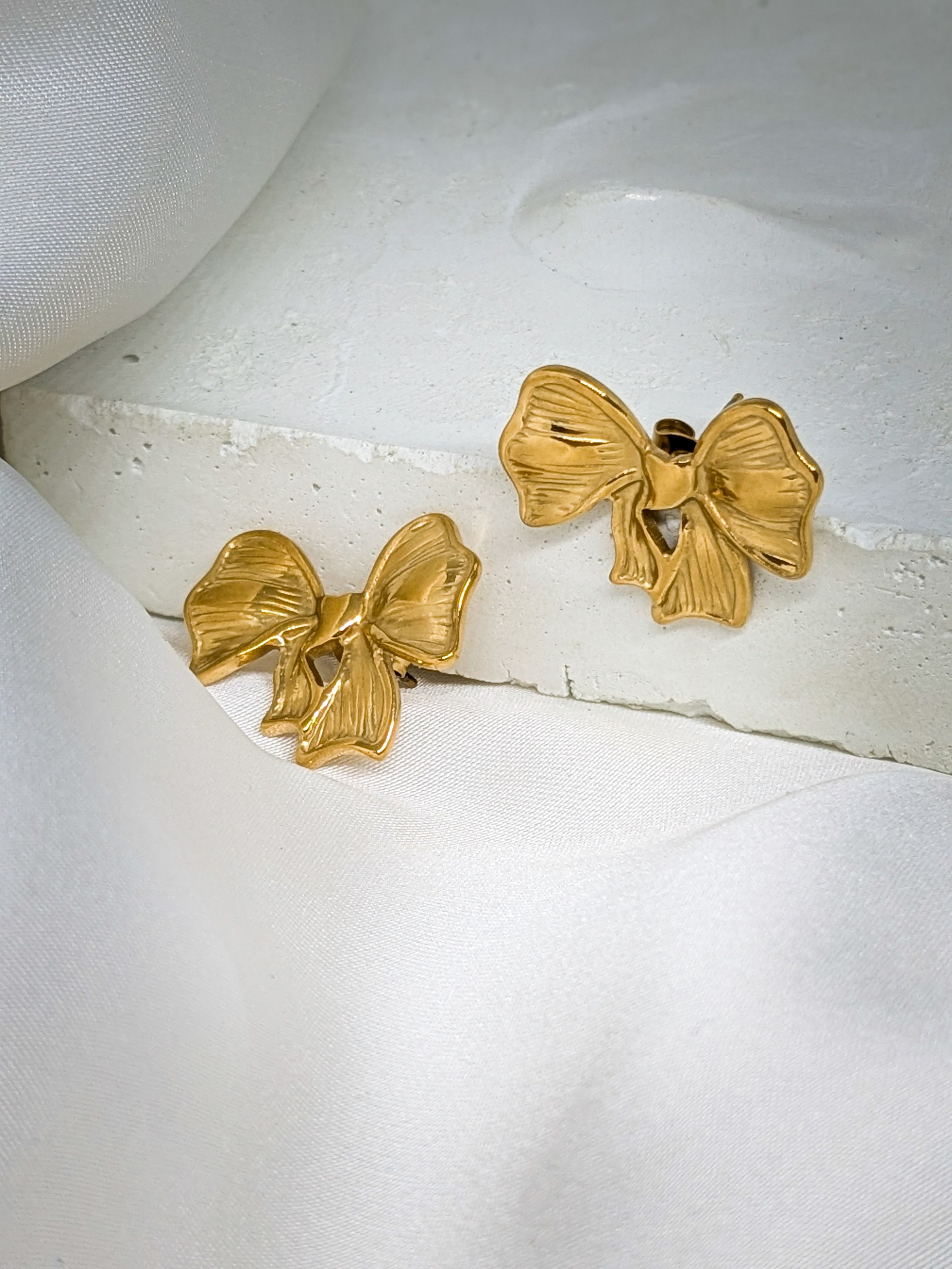 Textured Gold Bow Earrings