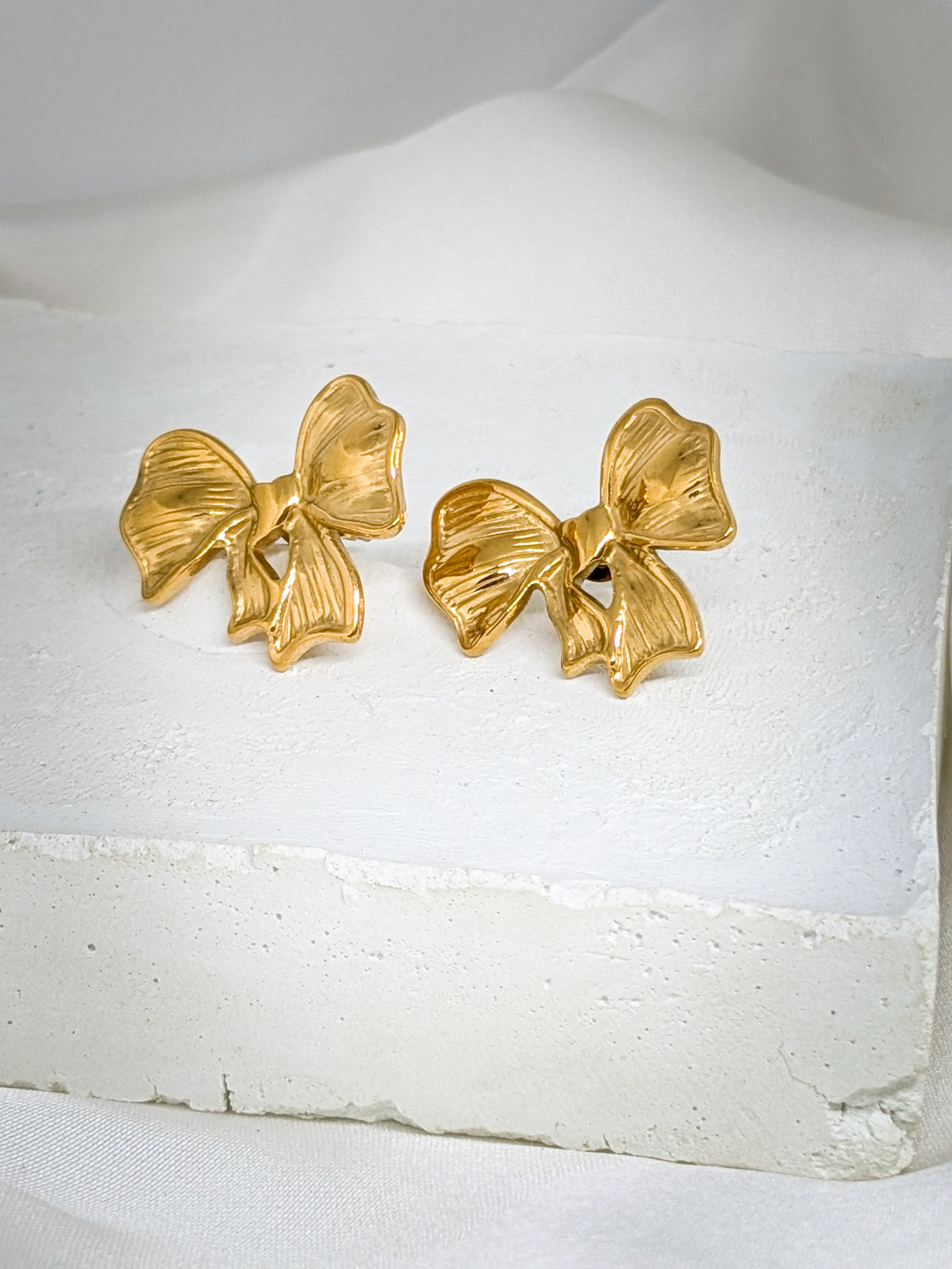 Textured Gold Bow Earrings