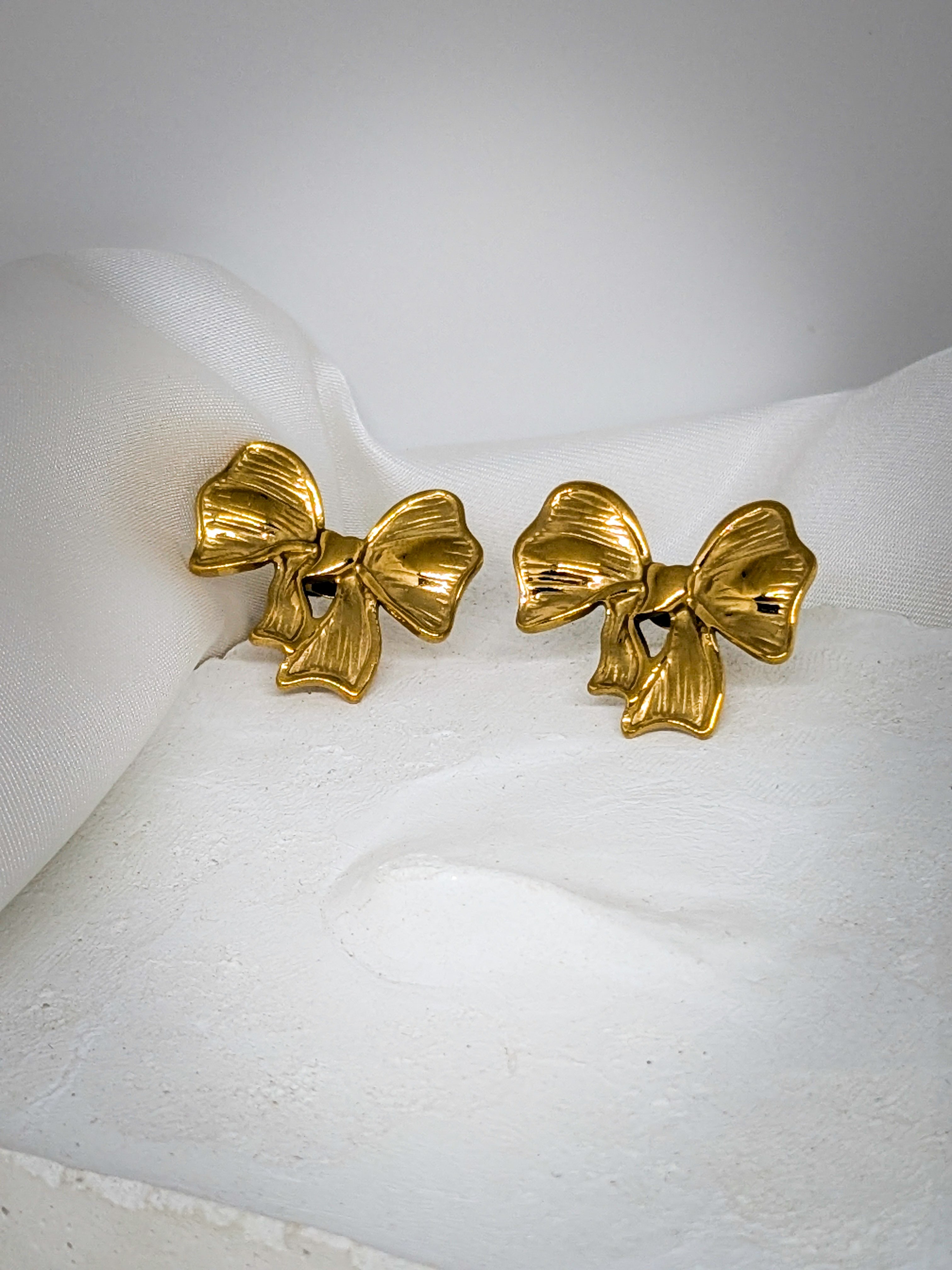 Textured Gold Bow Earrings