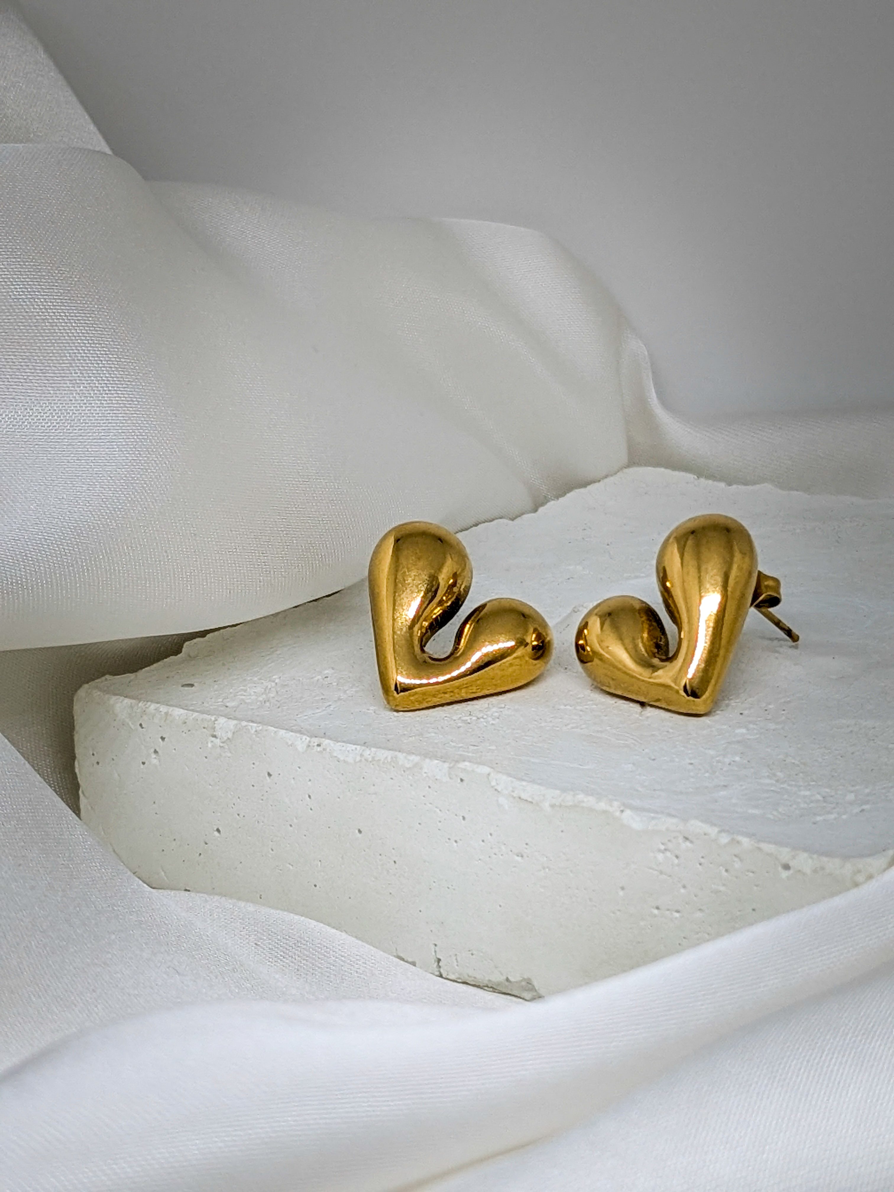 Golden Heart Stud Earrings