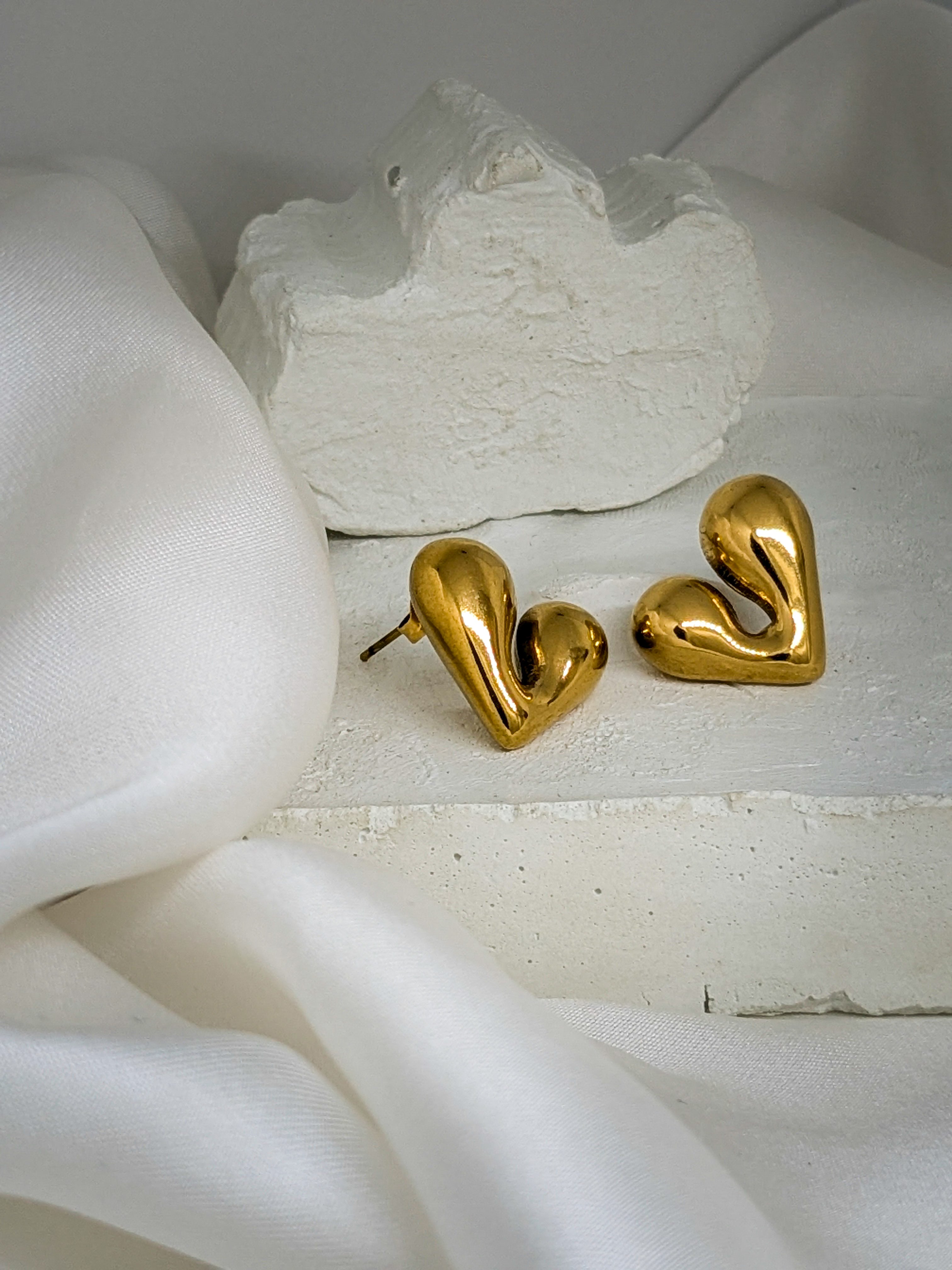 Golden Heart Stud Earrings