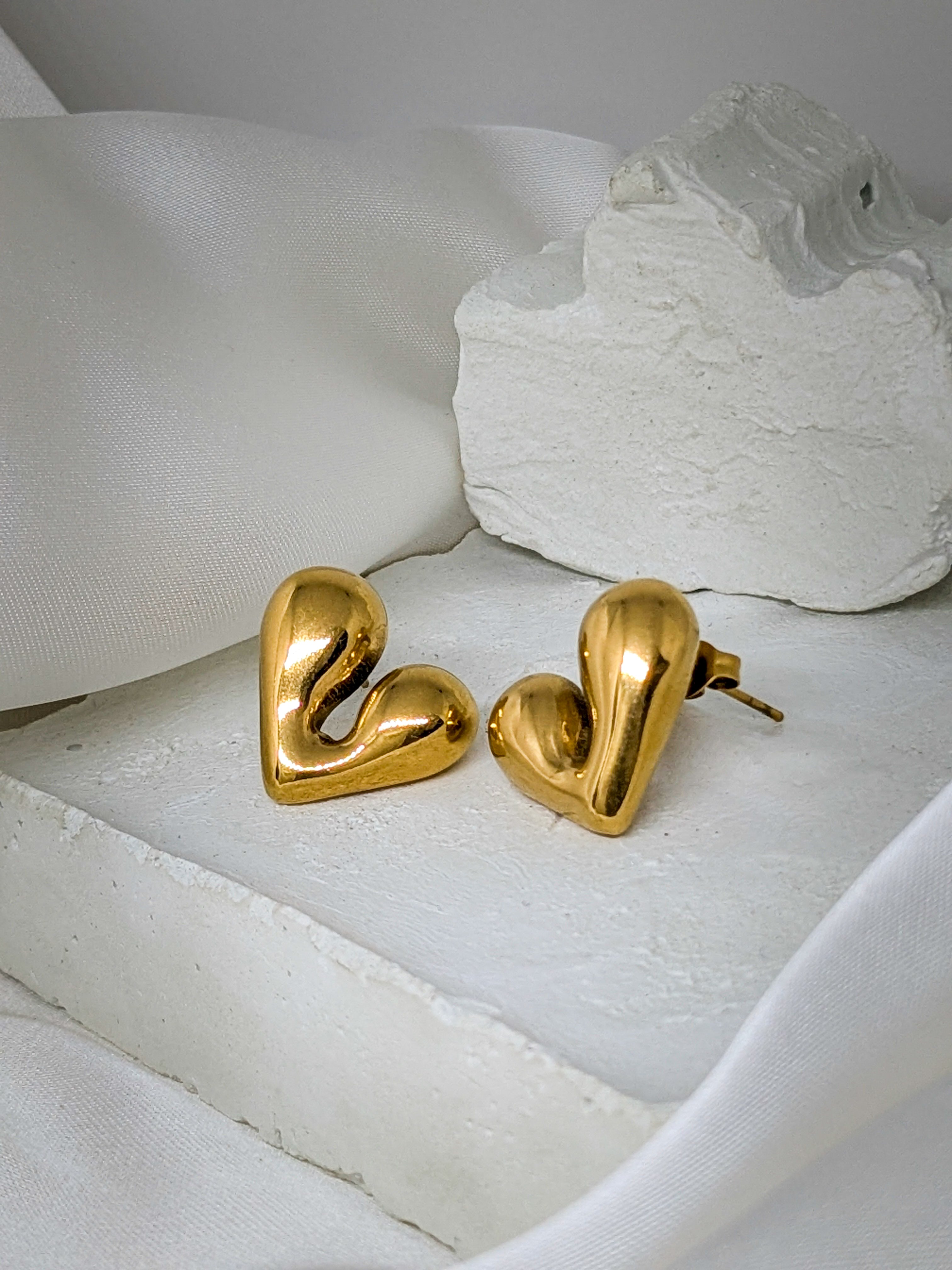 Golden Heart Stud Earrings