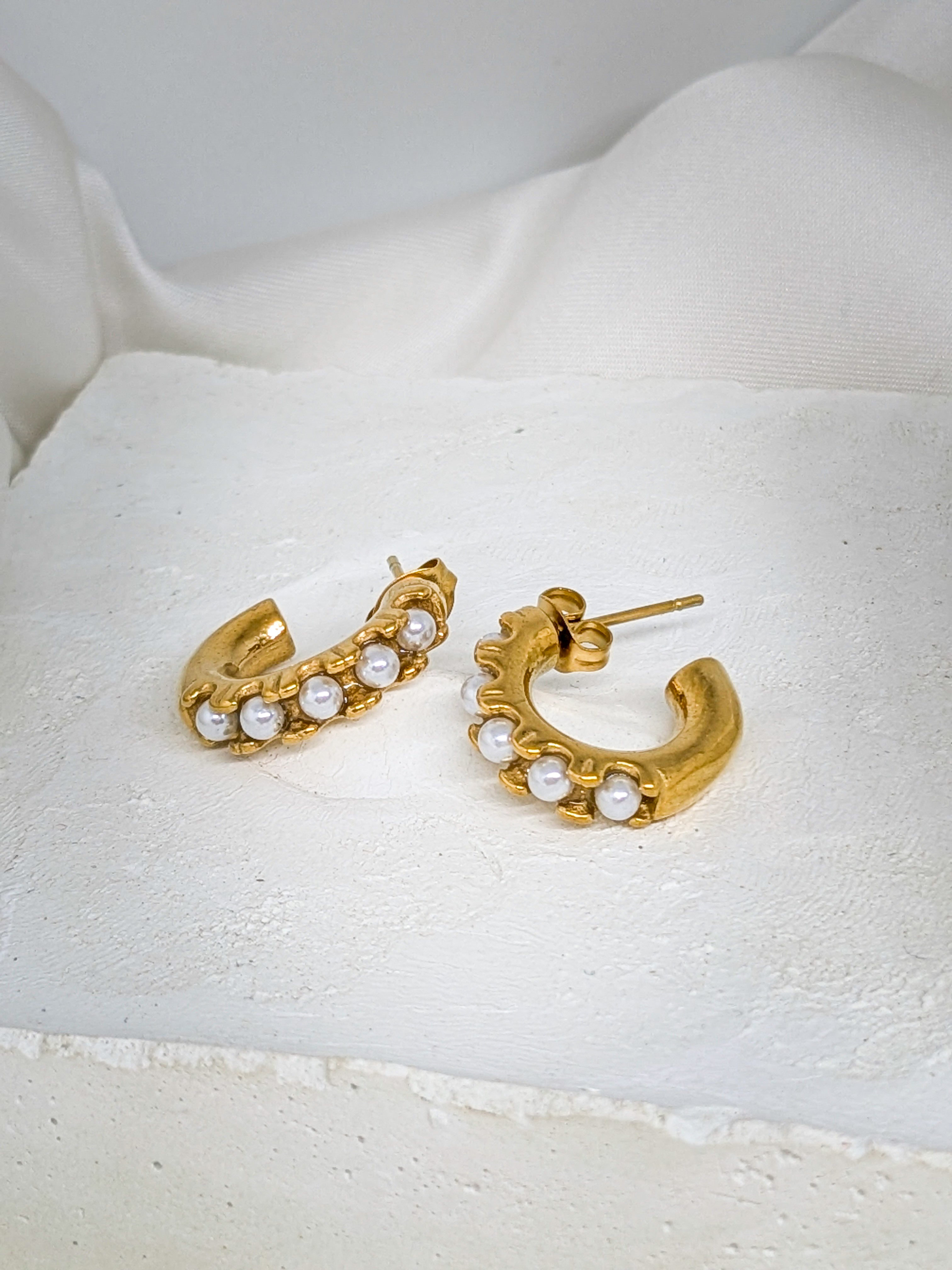 Golden Pearl Hoop Earrings