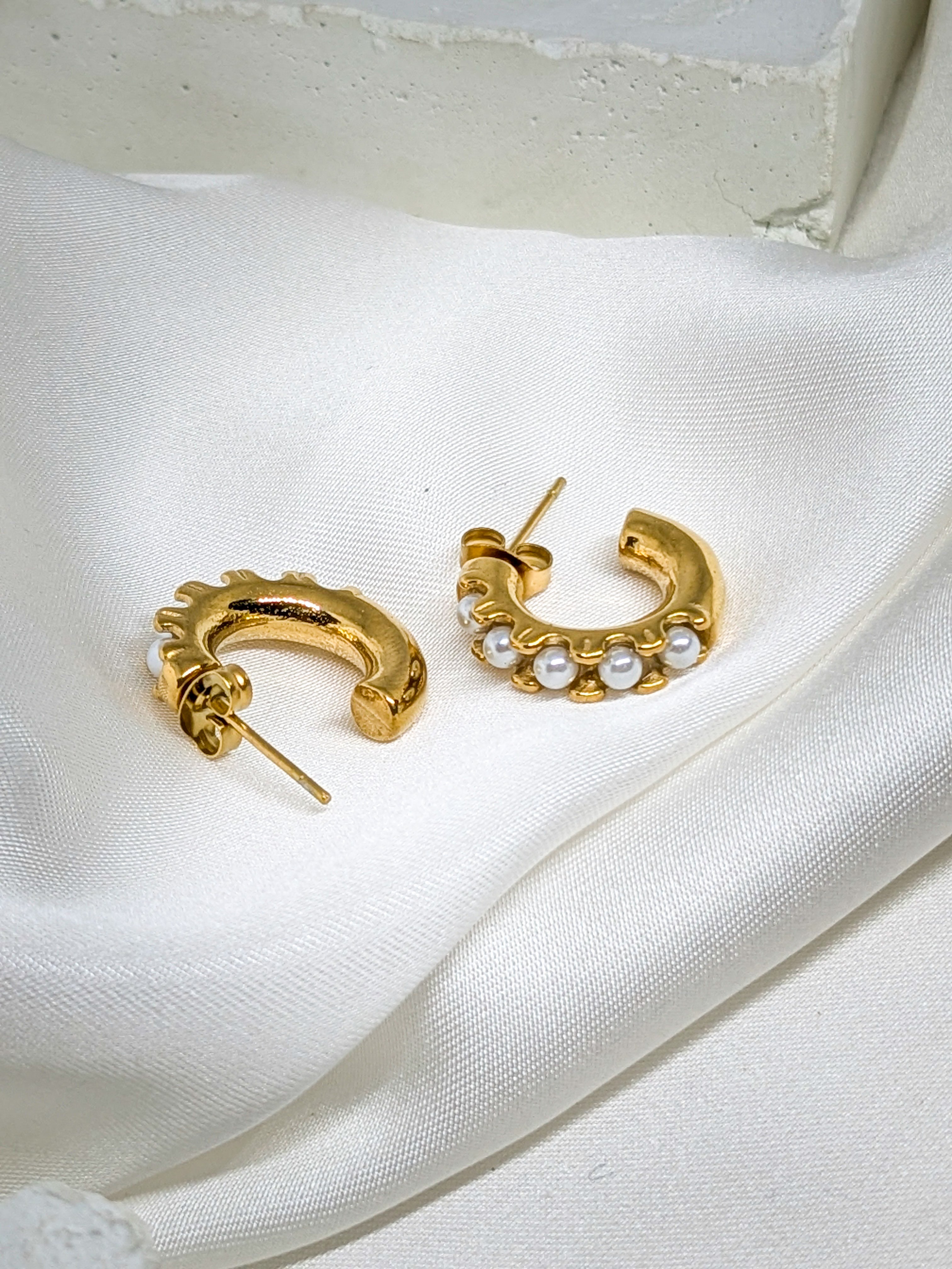 Golden Pearl Hoop Earrings