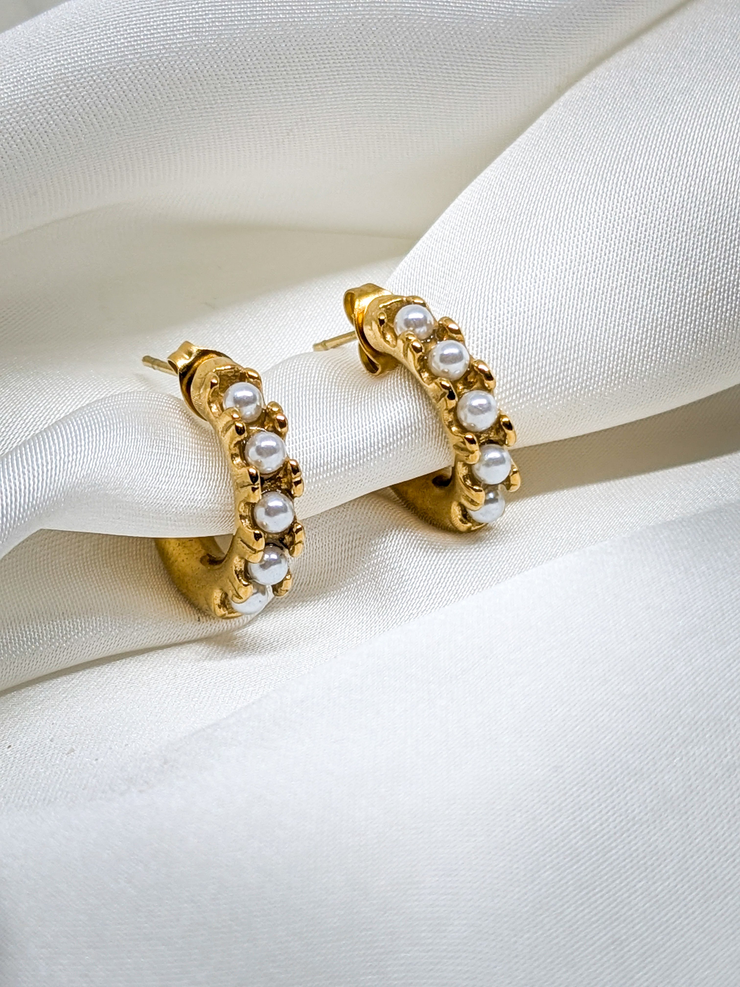 Golden Pearl Hoop Earrings