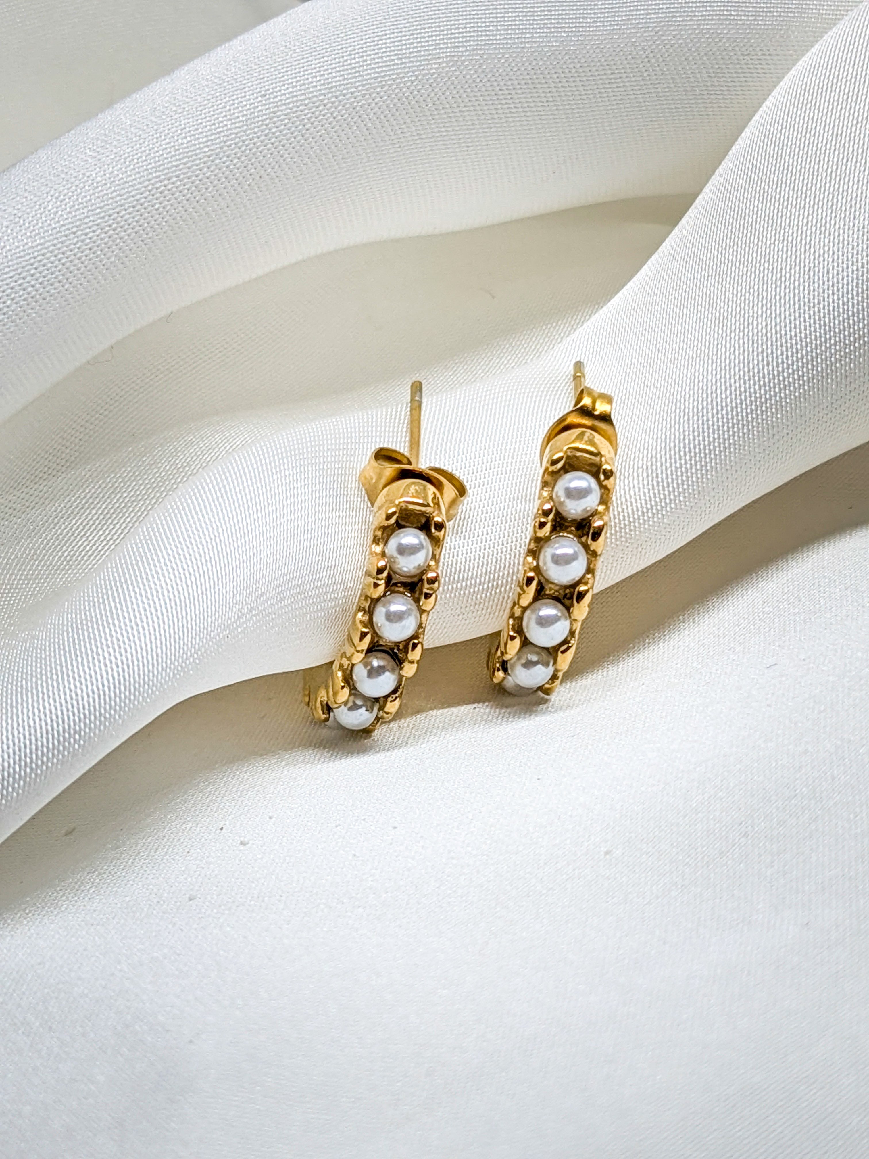 Golden Pearl Hoop Earrings