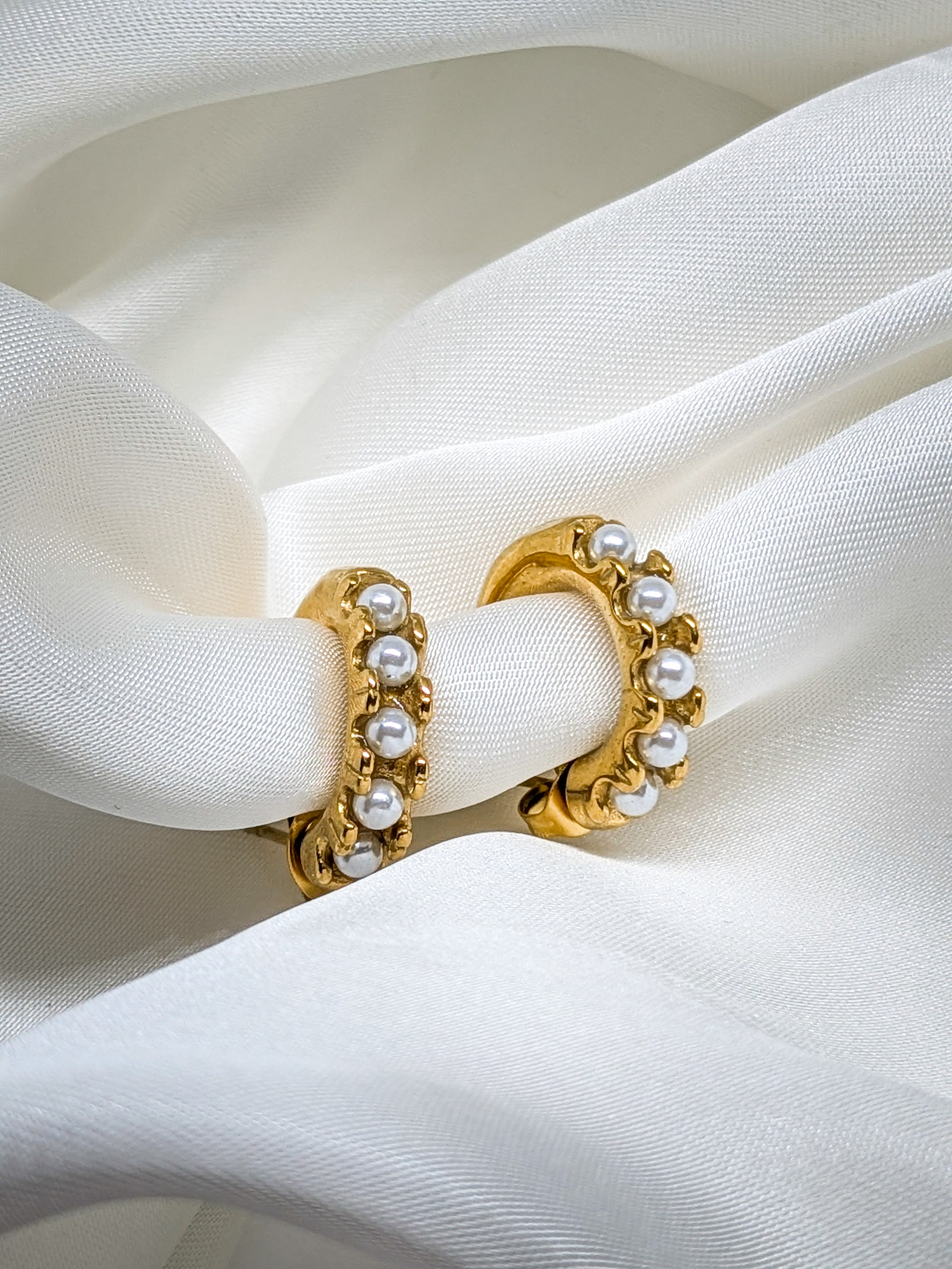 Golden Pearl Hoop Earrings