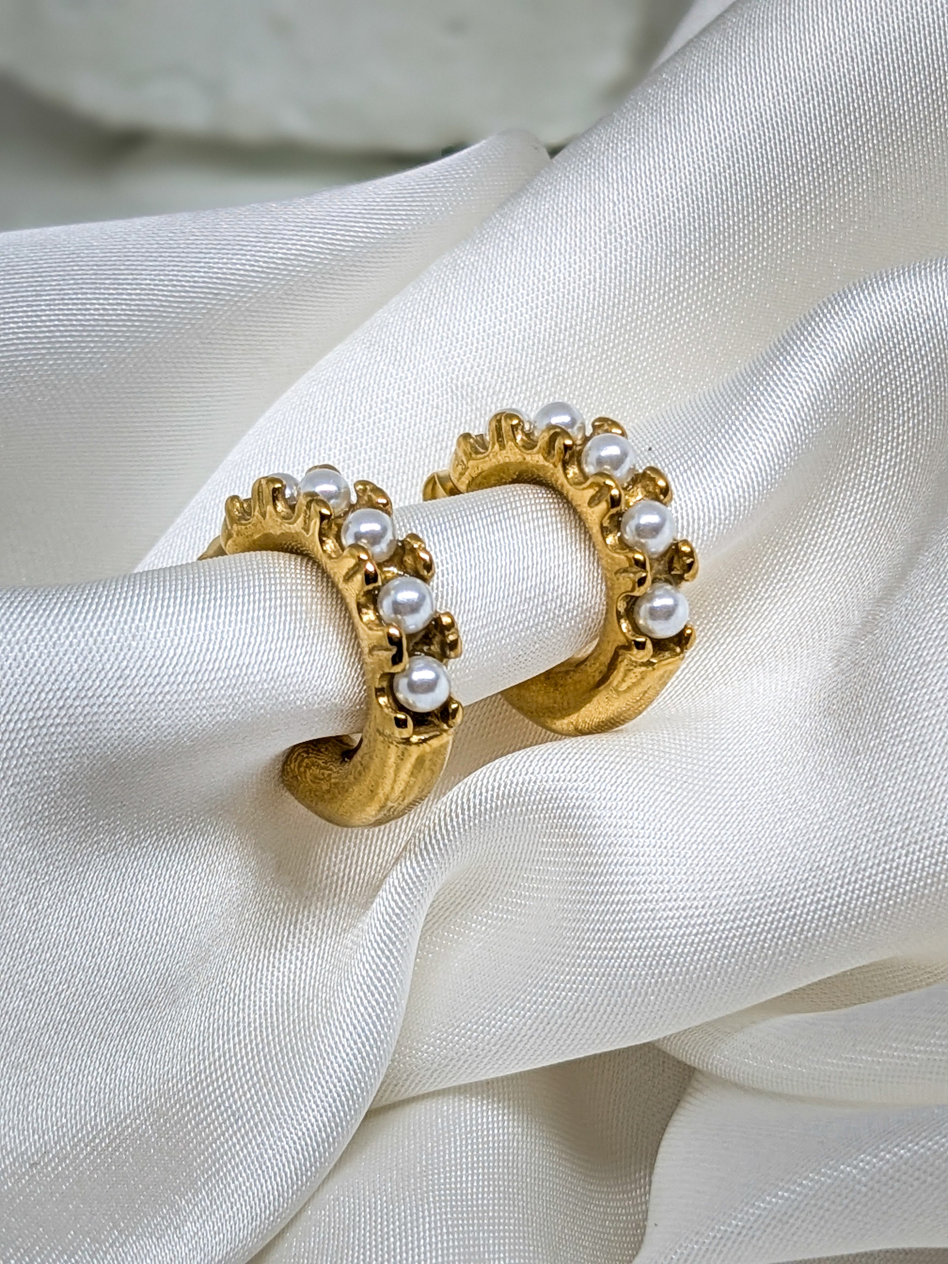 Golden Pearl Hoop Earrings