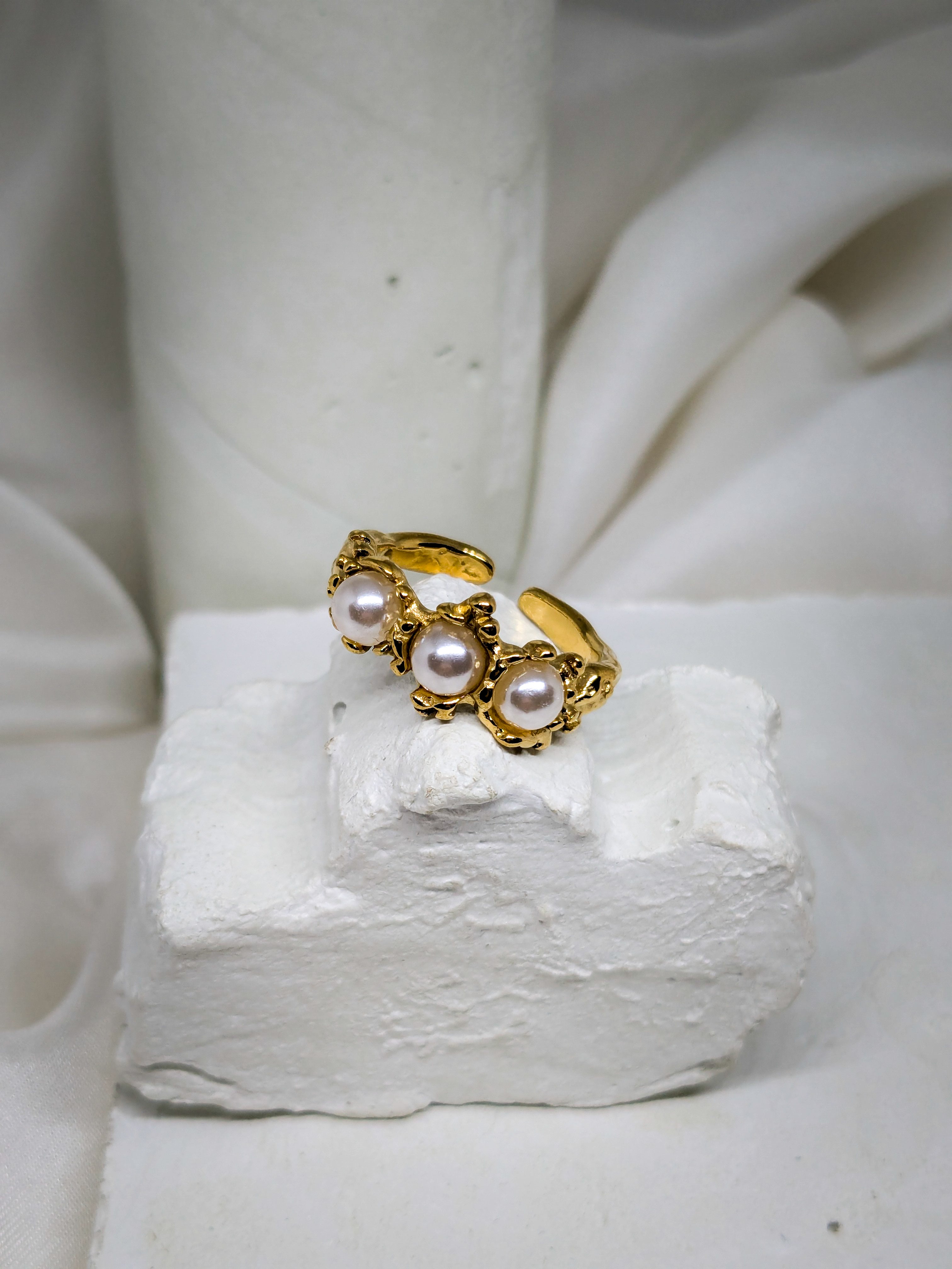Golden Pearl Adjustable Ring