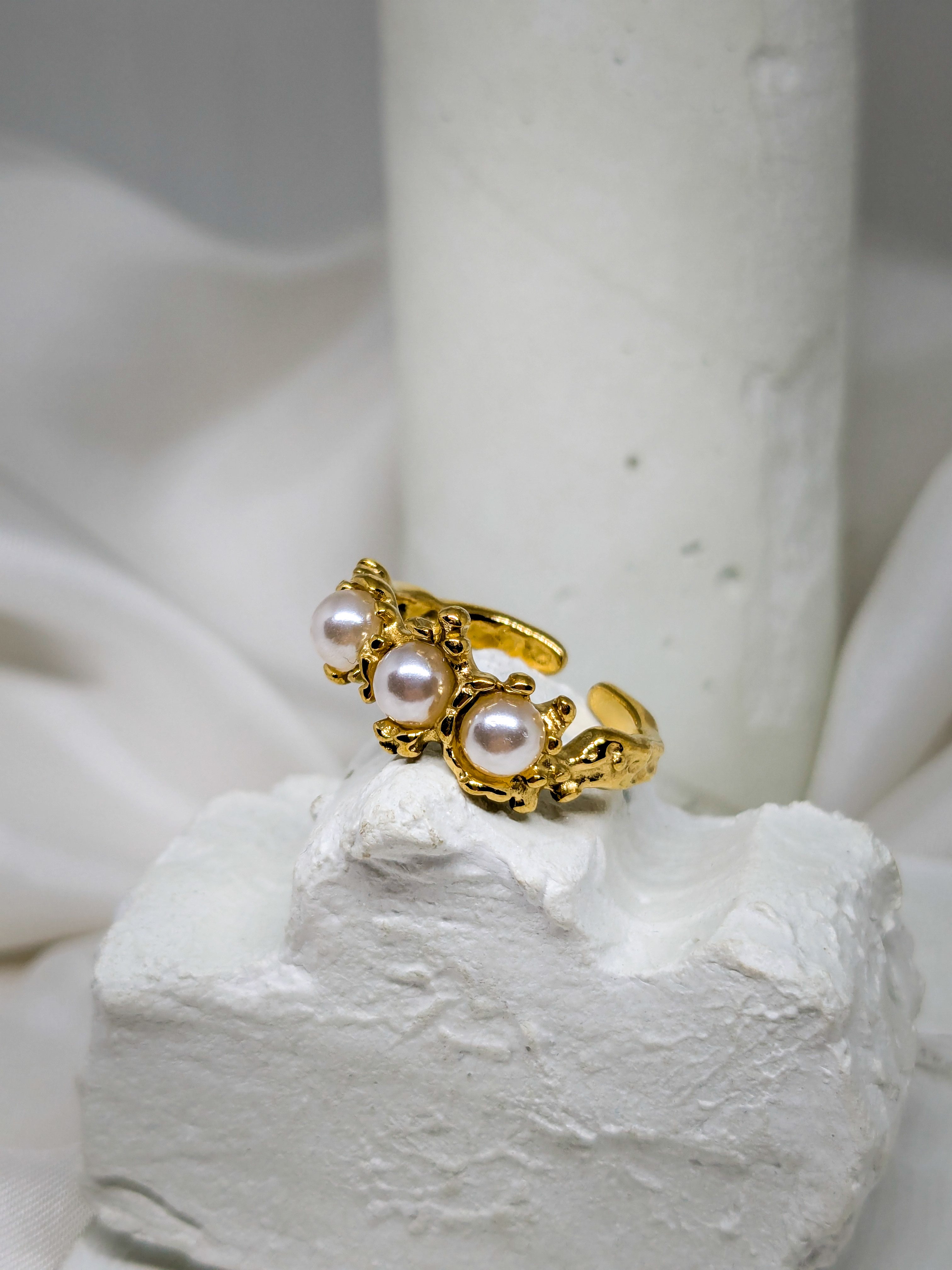 Golden Pearl Adjustable Ring