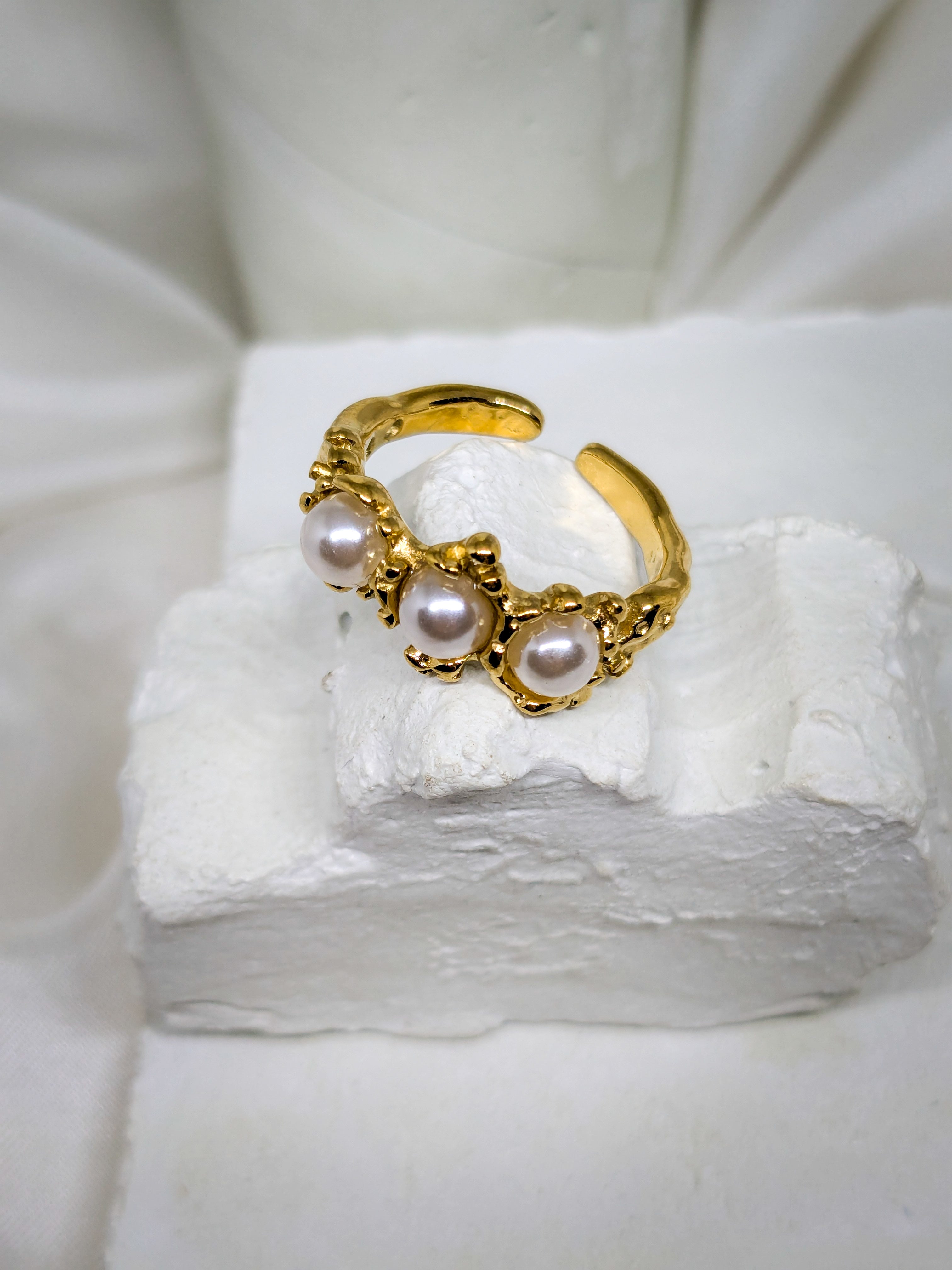 Golden Pearl Adjustable Ring