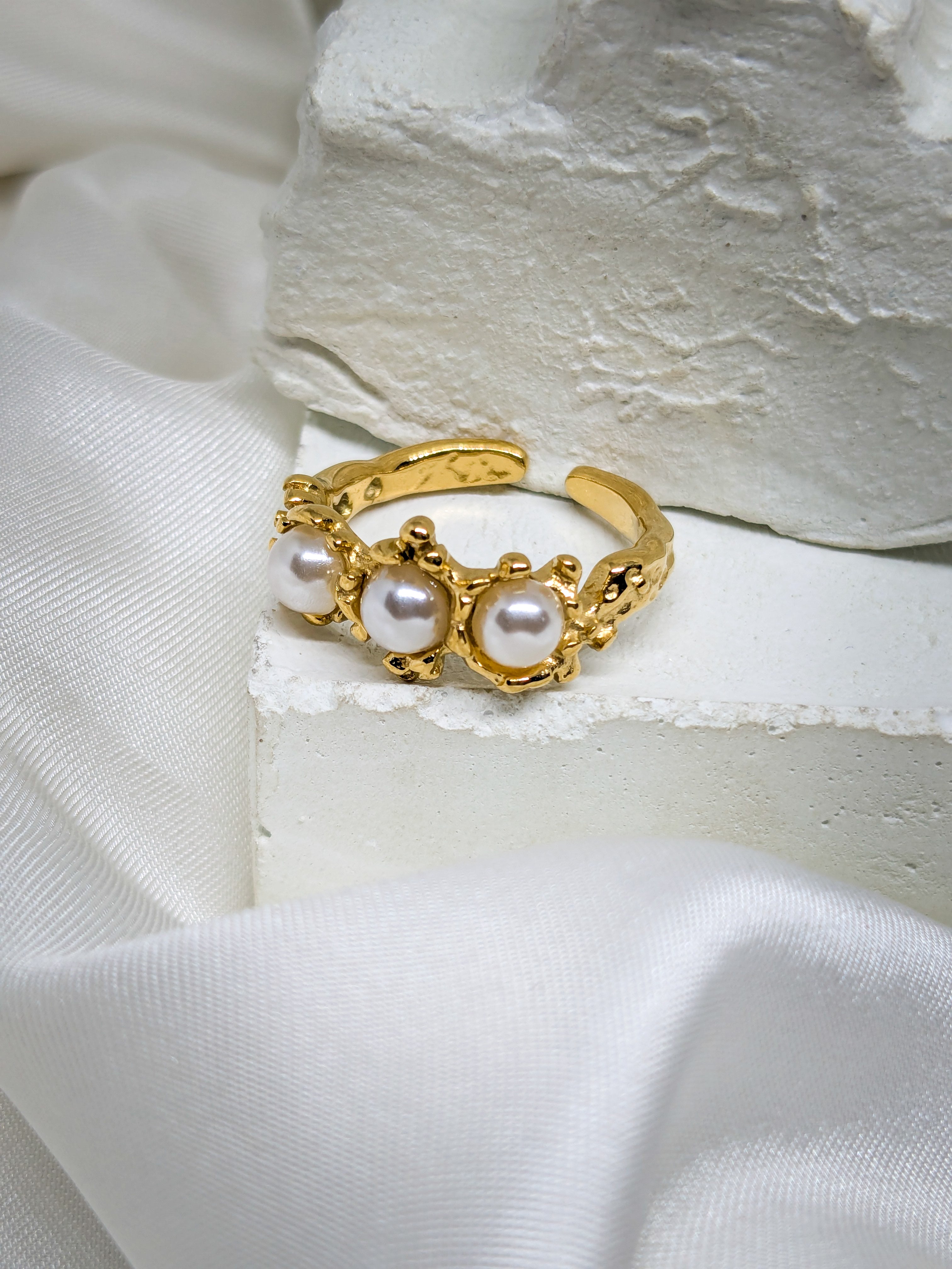 Golden Pearl Adjustable Ring