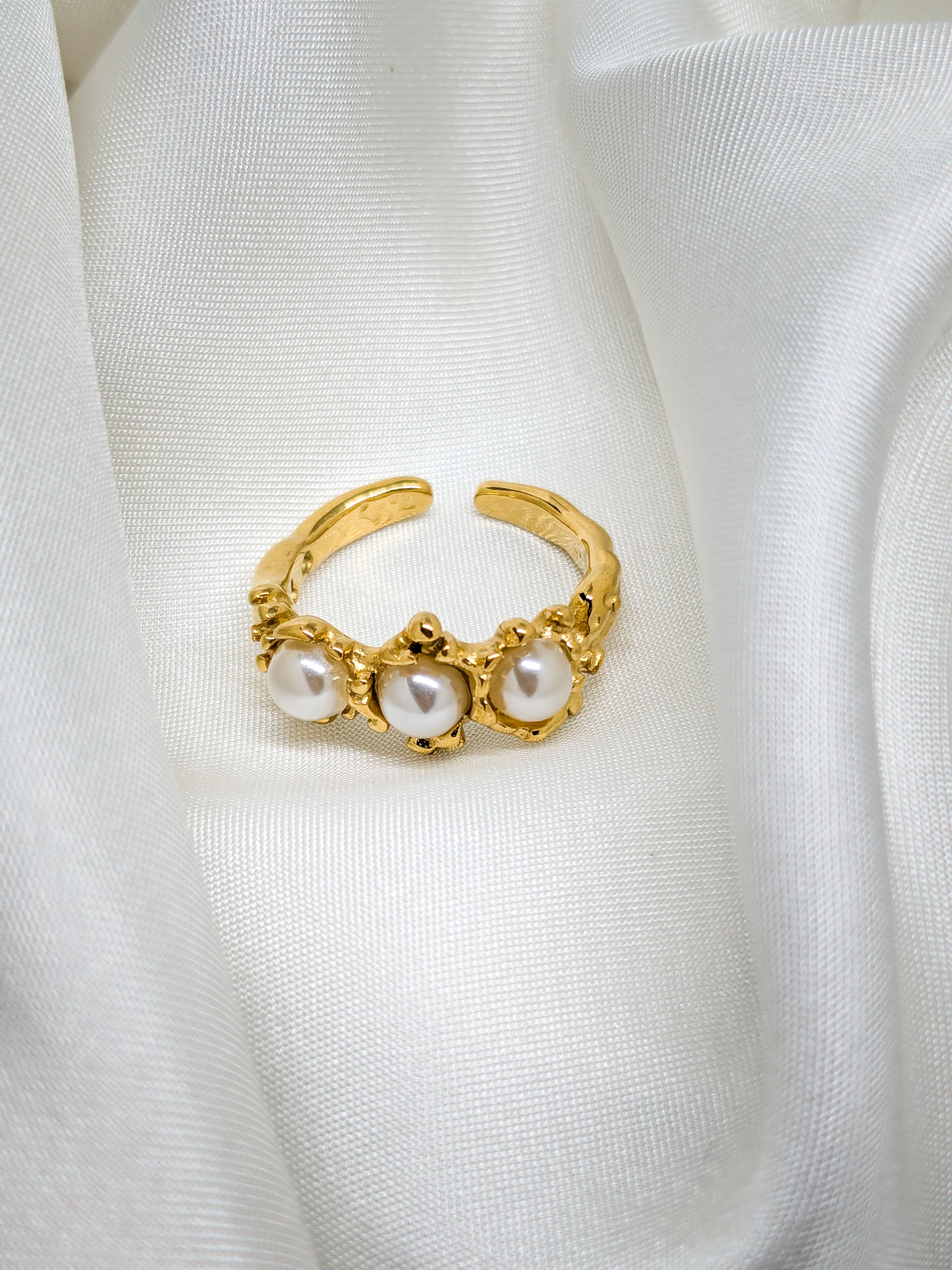 Golden Pearl Adjustable Ring