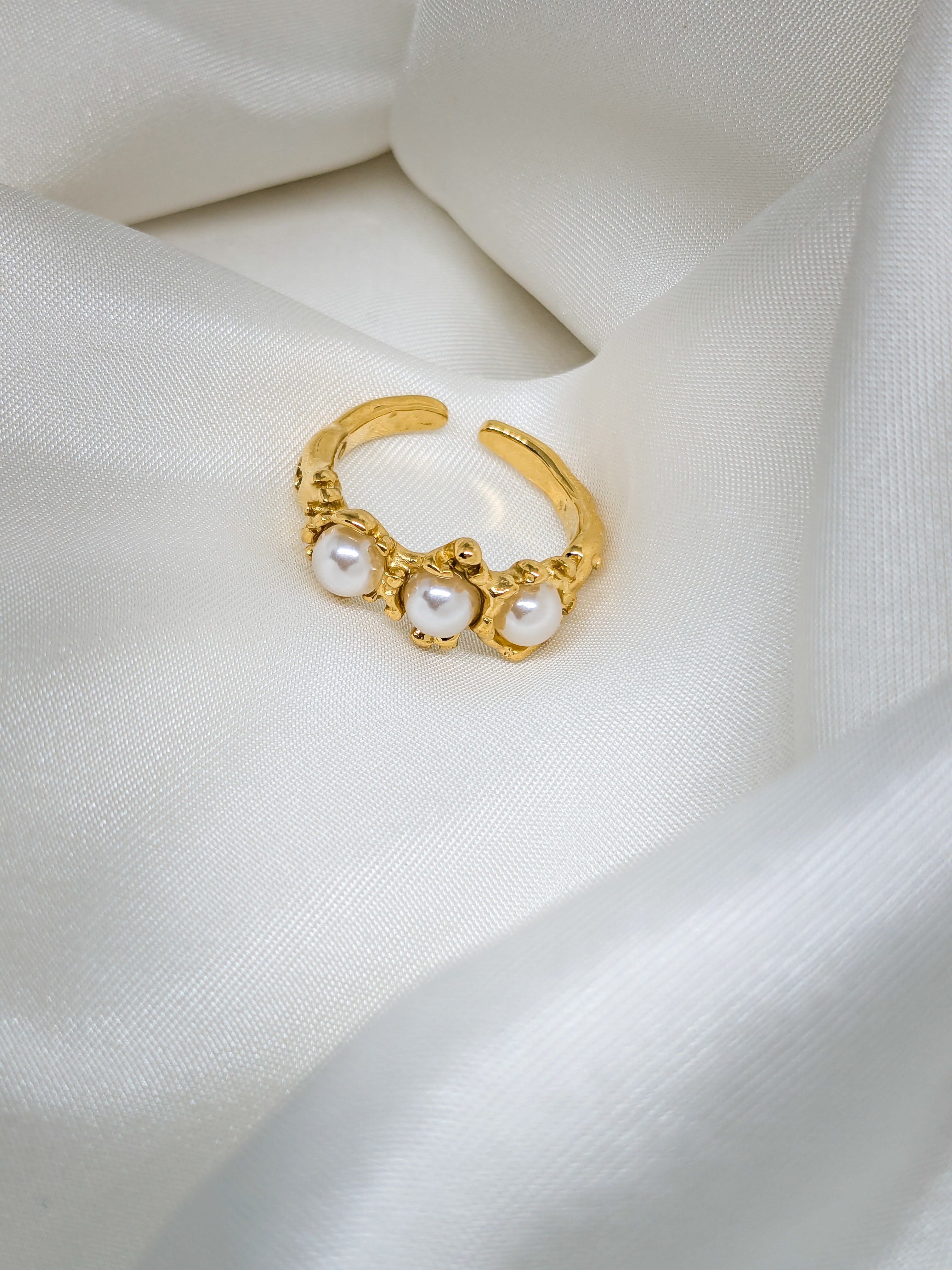 Golden Pearl Adjustable Ring