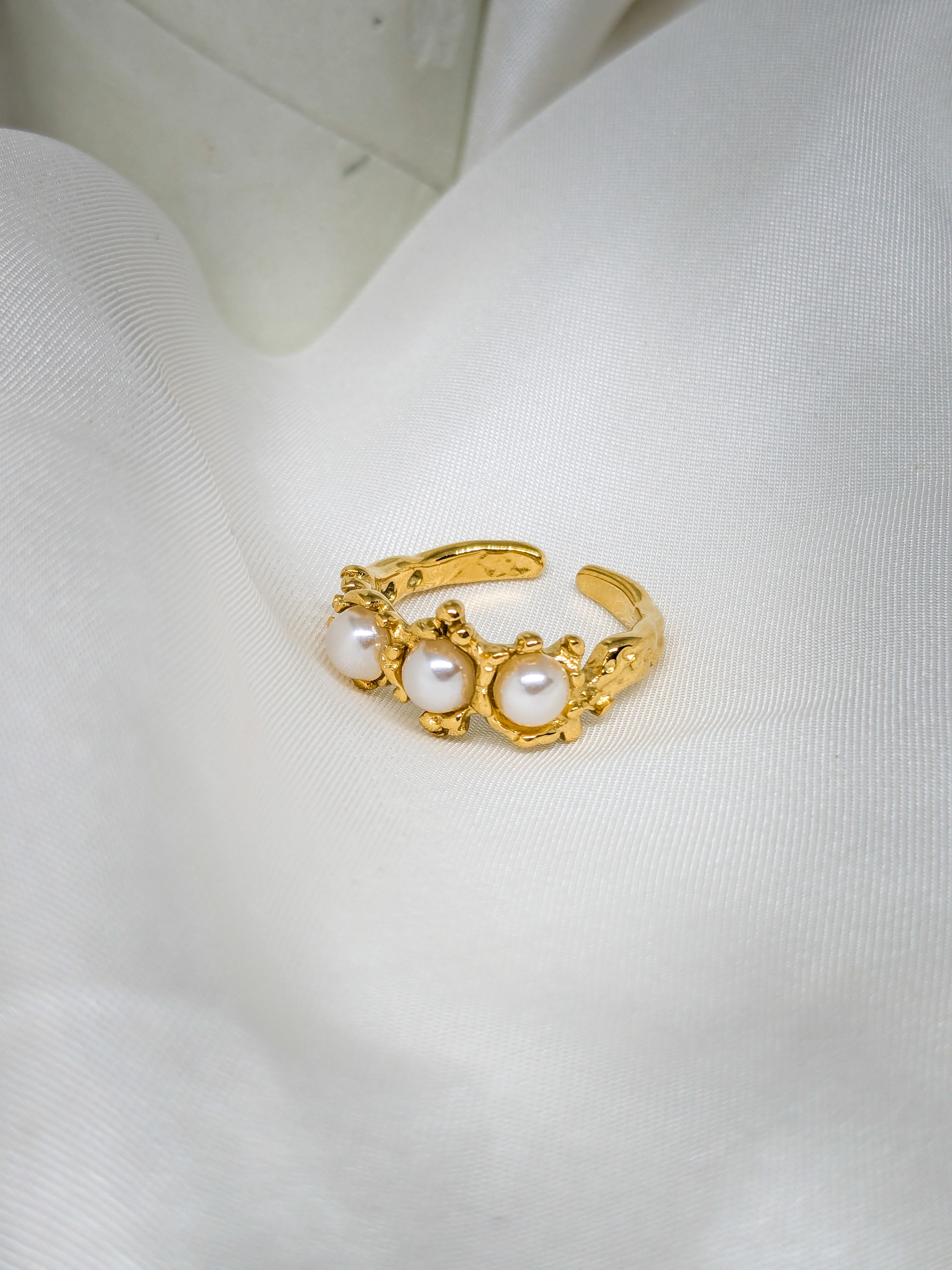 Golden Pearl Adjustable Ring