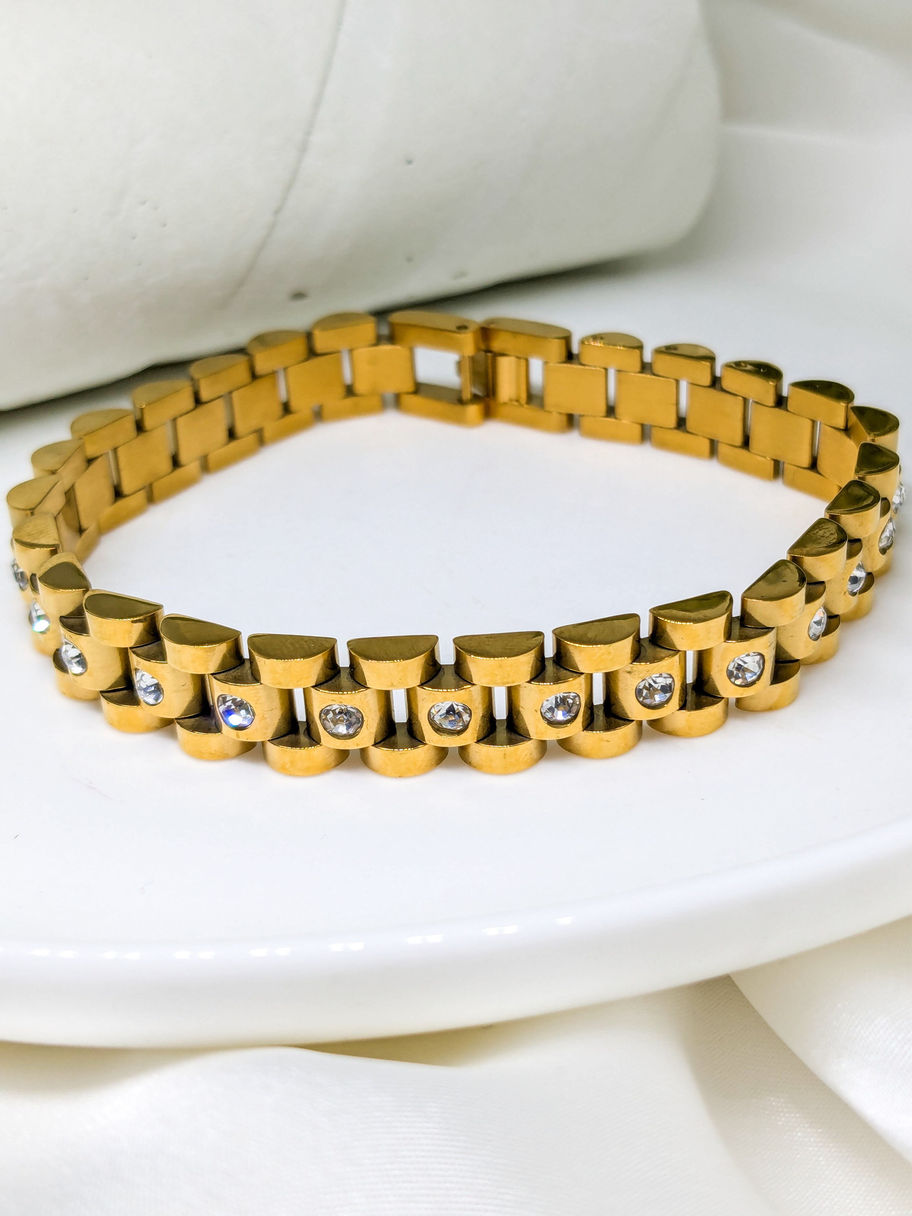 Link Bracelet with Embedded Crystals