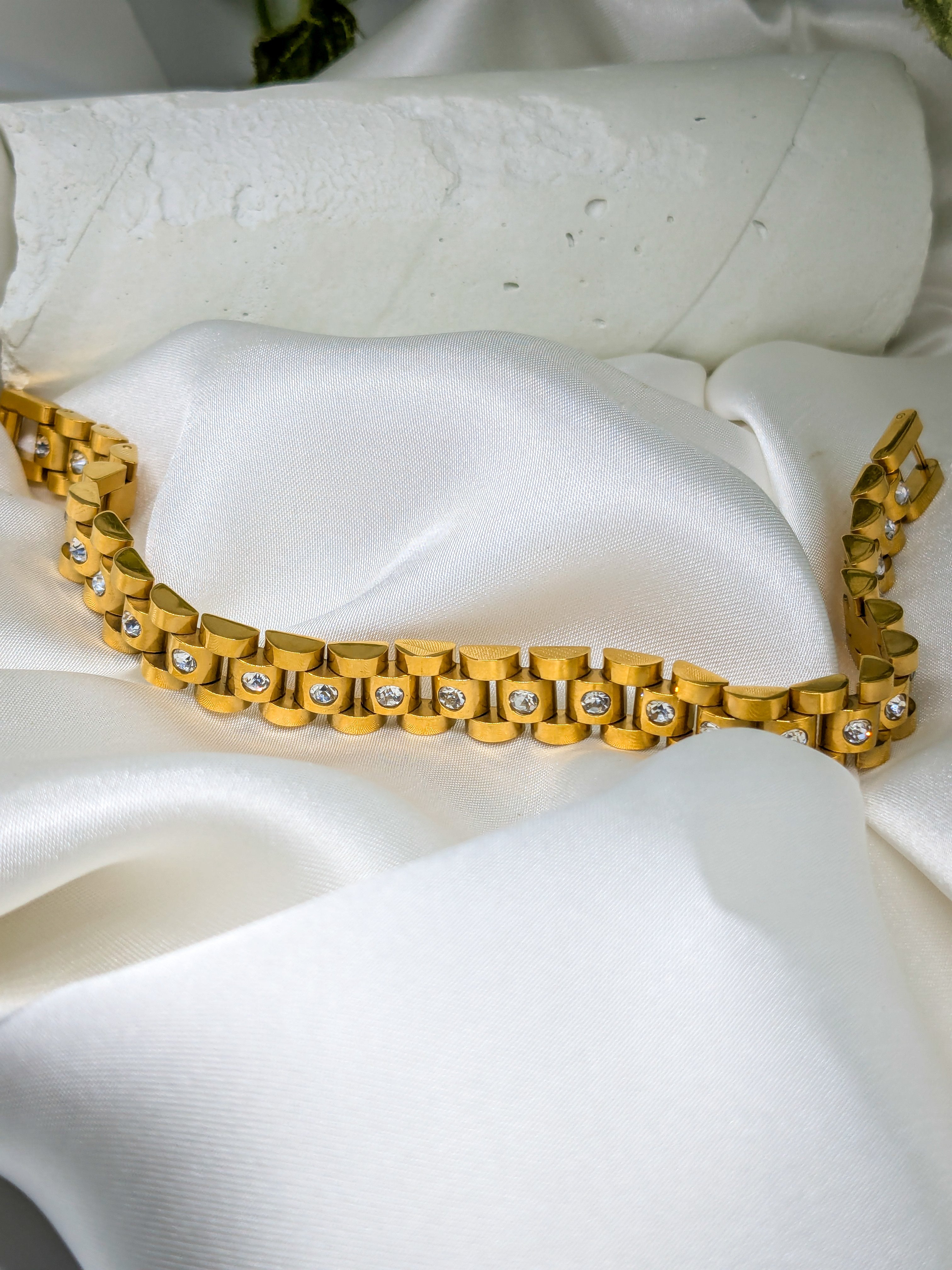 Link Bracelet with Embedded Crystals