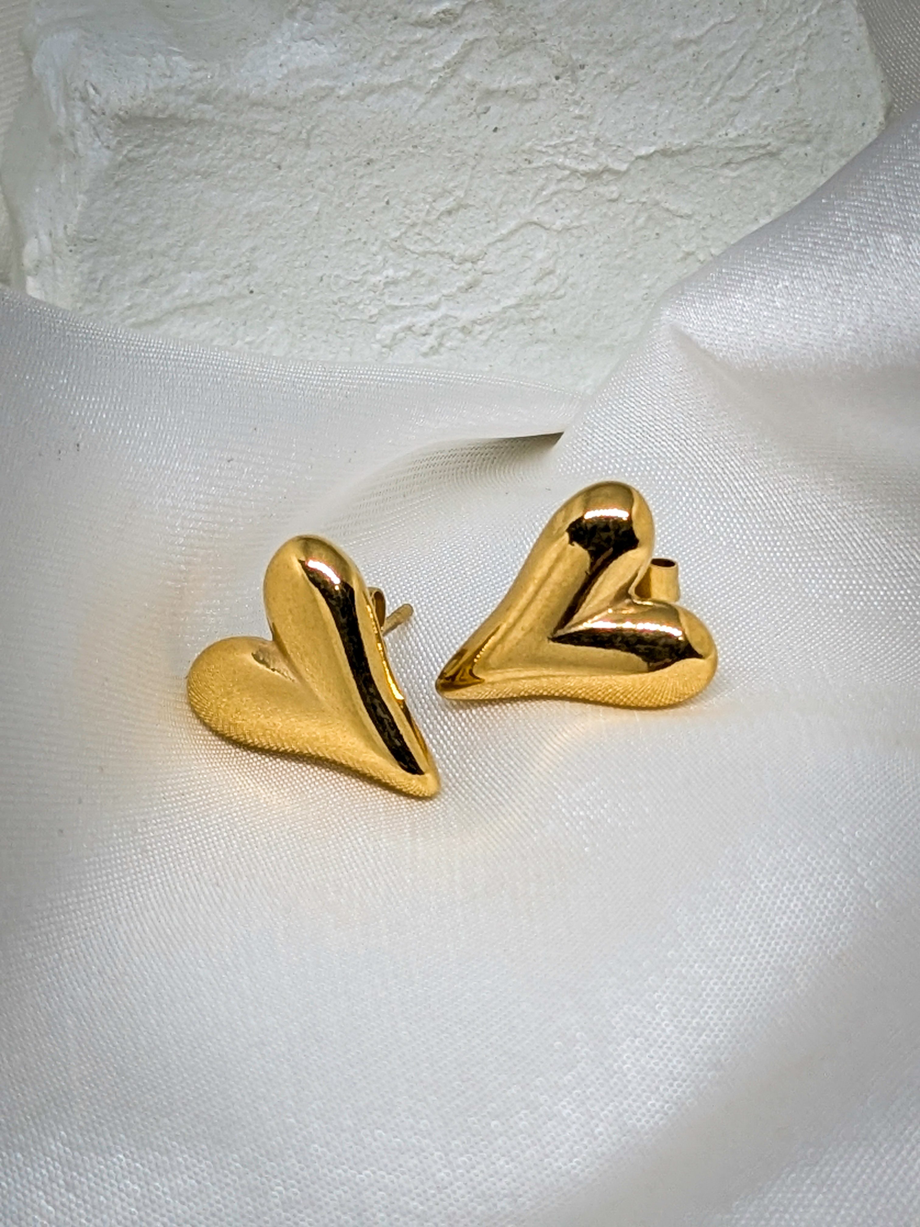 Sculpted Heart Stud Earrings